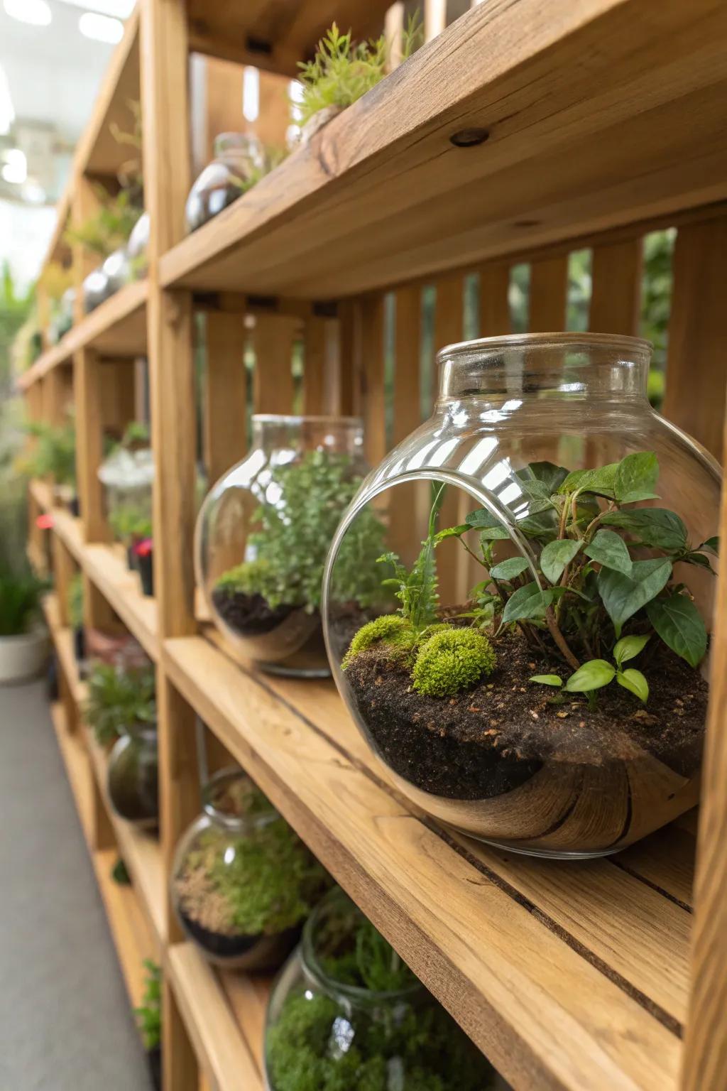 Crystalline greenhouses fashion enchanting mini-gardens indoors.