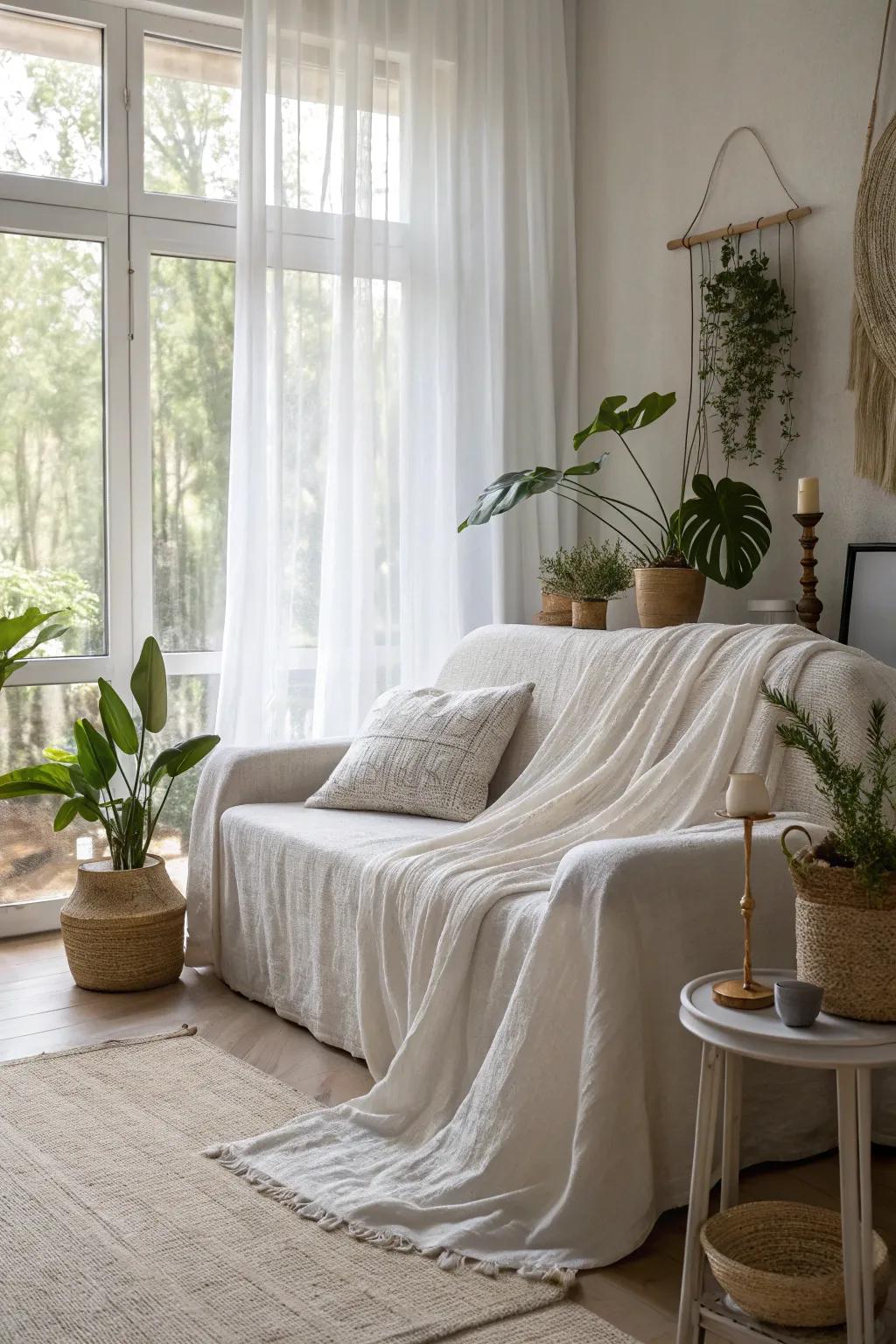 Light materials add a touch of elegance and airiness to your sofa.