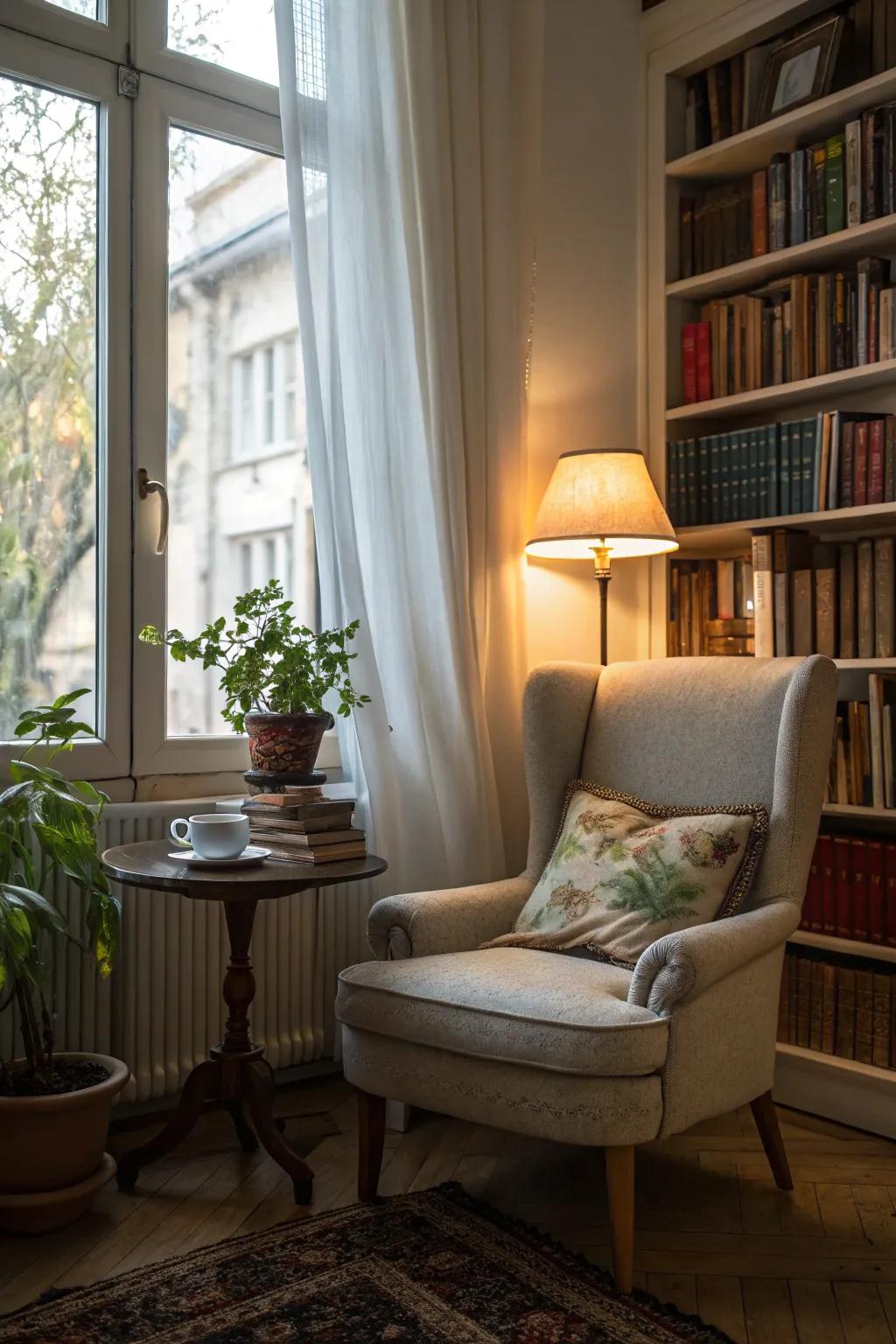 A reading corner provides an ideal escape for relaxation.