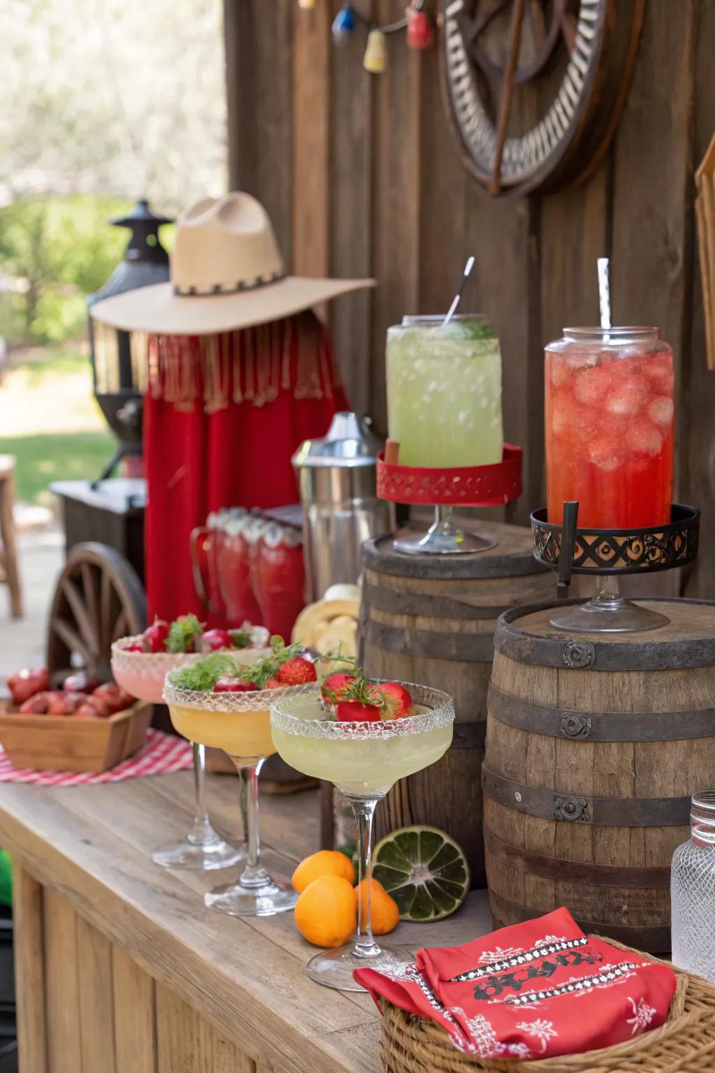 A themed drink station offers refreshing fun for adults.