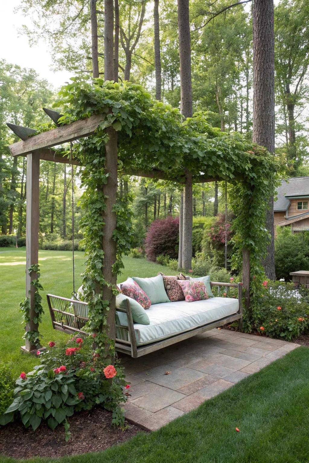 Suspended swing beds offer coziness and fun.
