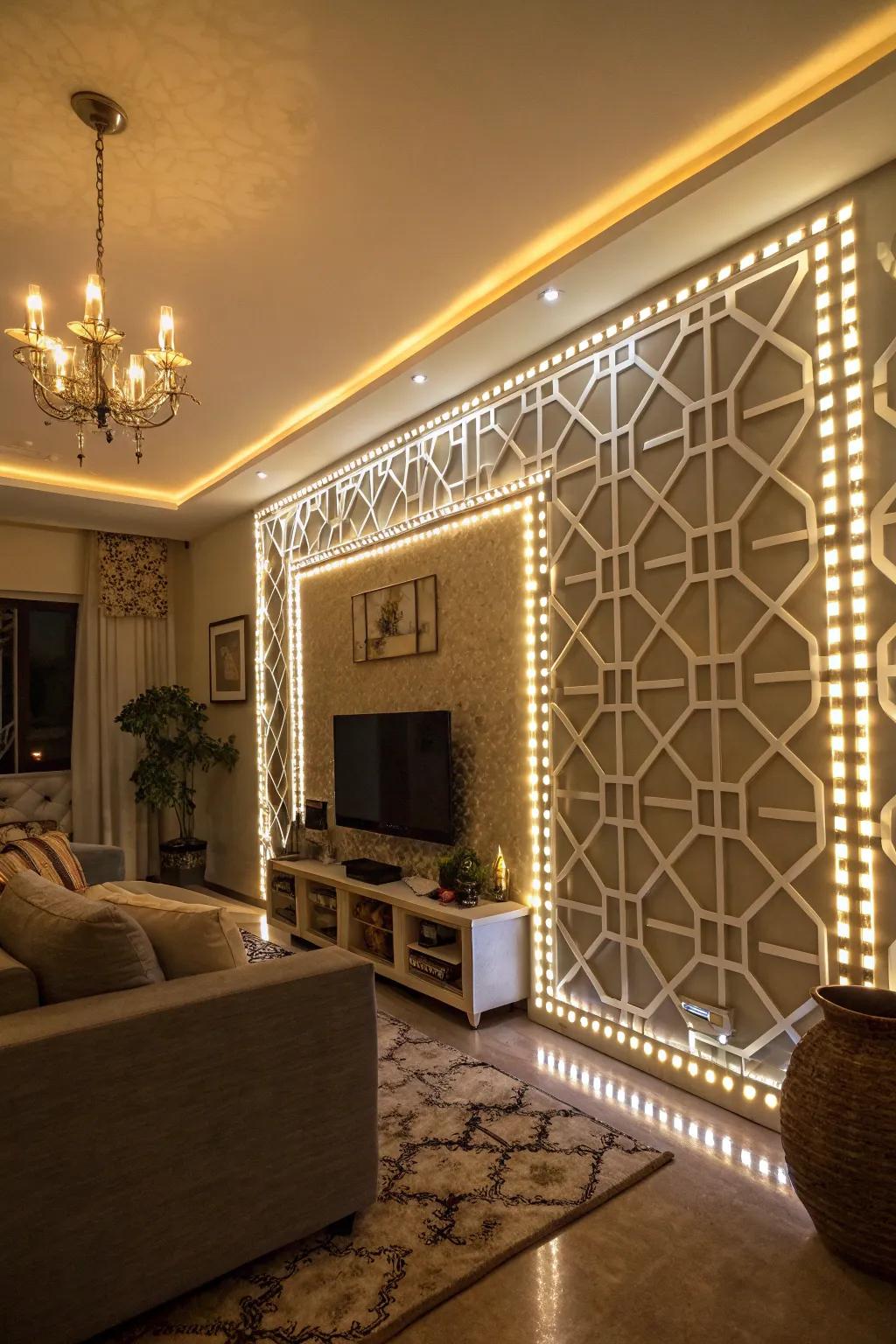 Illumination walls provide a modern and intriguing focal point.