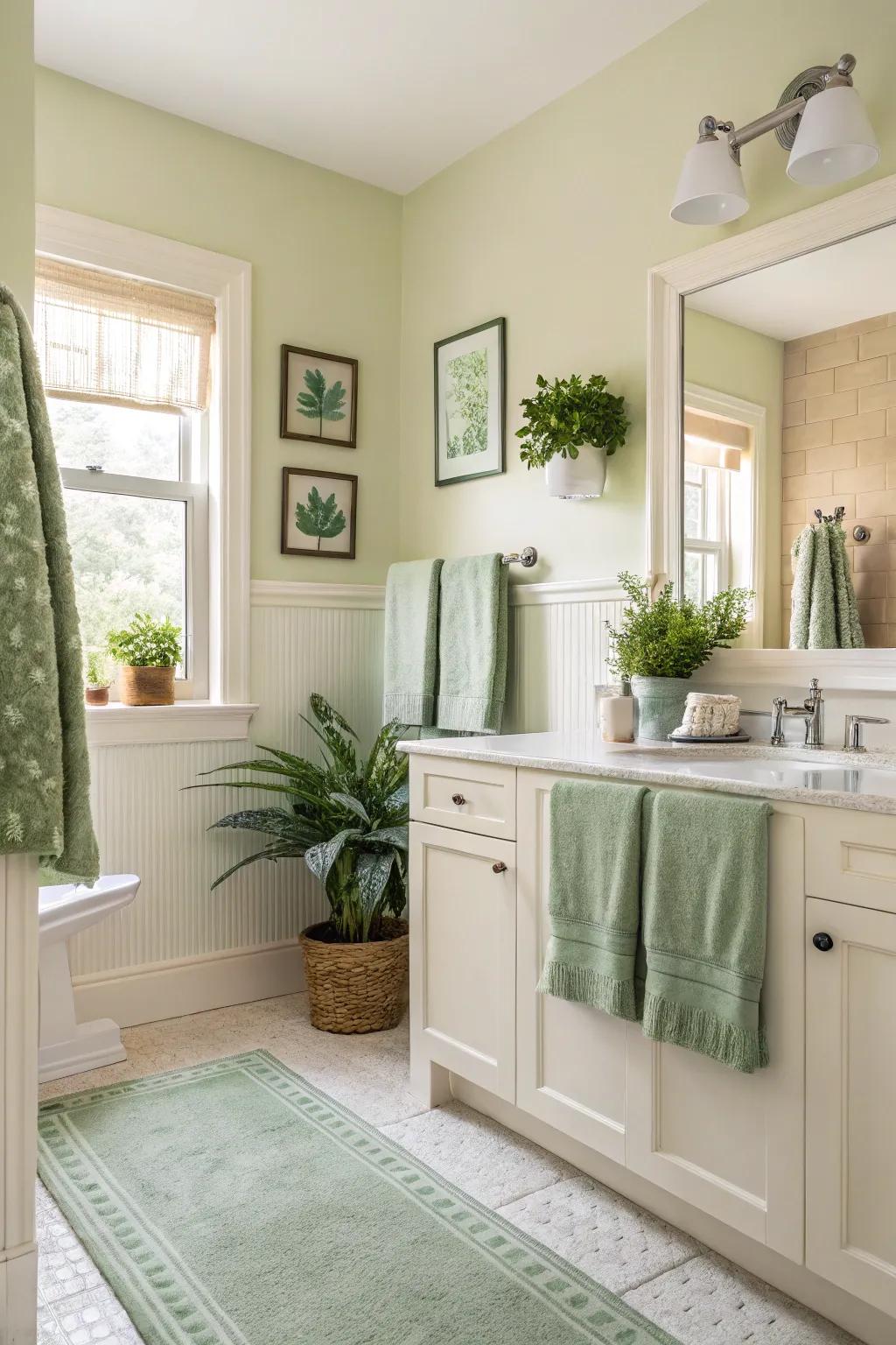 Light herbal accents complement the cream tones beautifully.