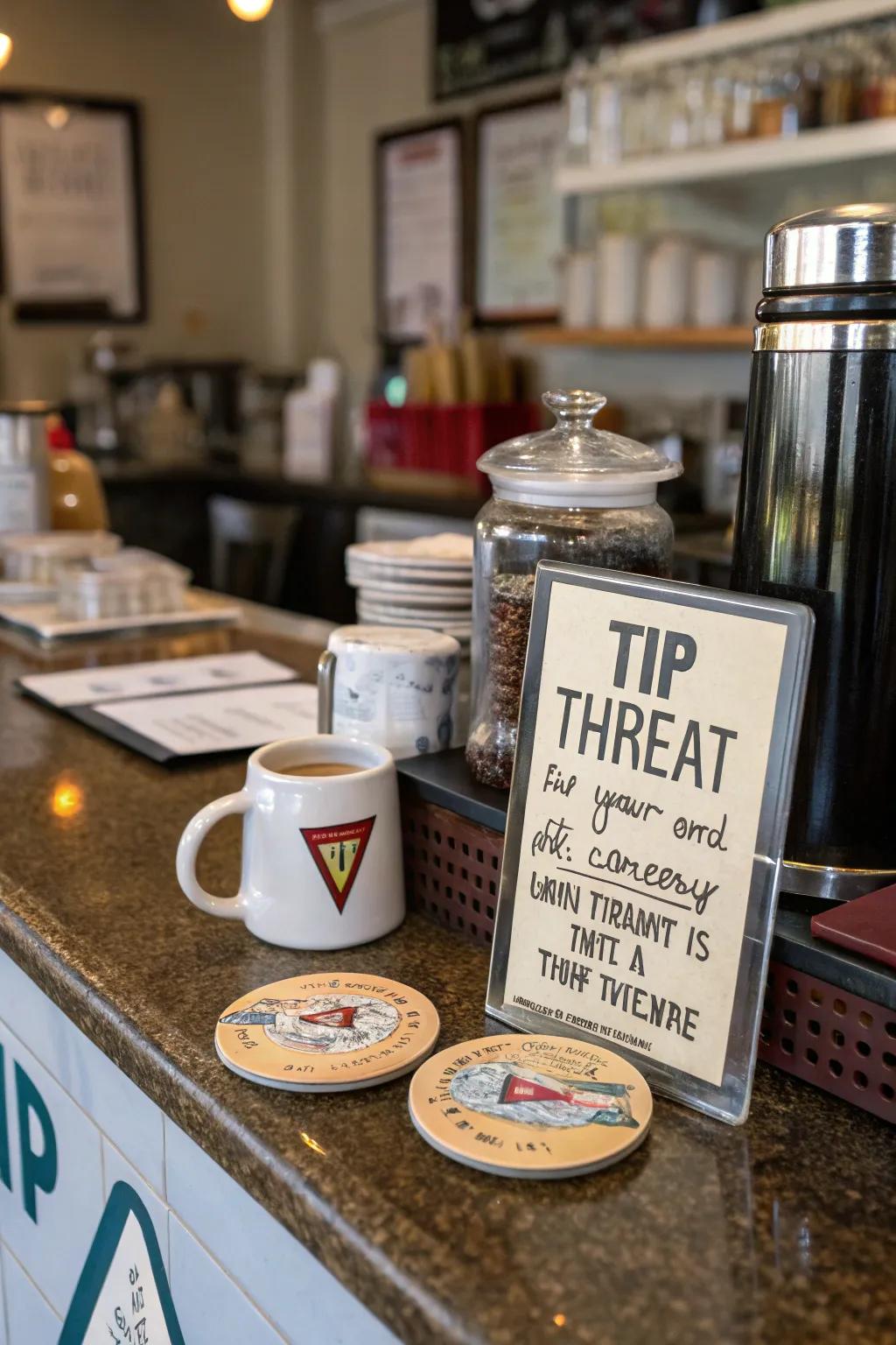 A tip jar with a cheeky sign