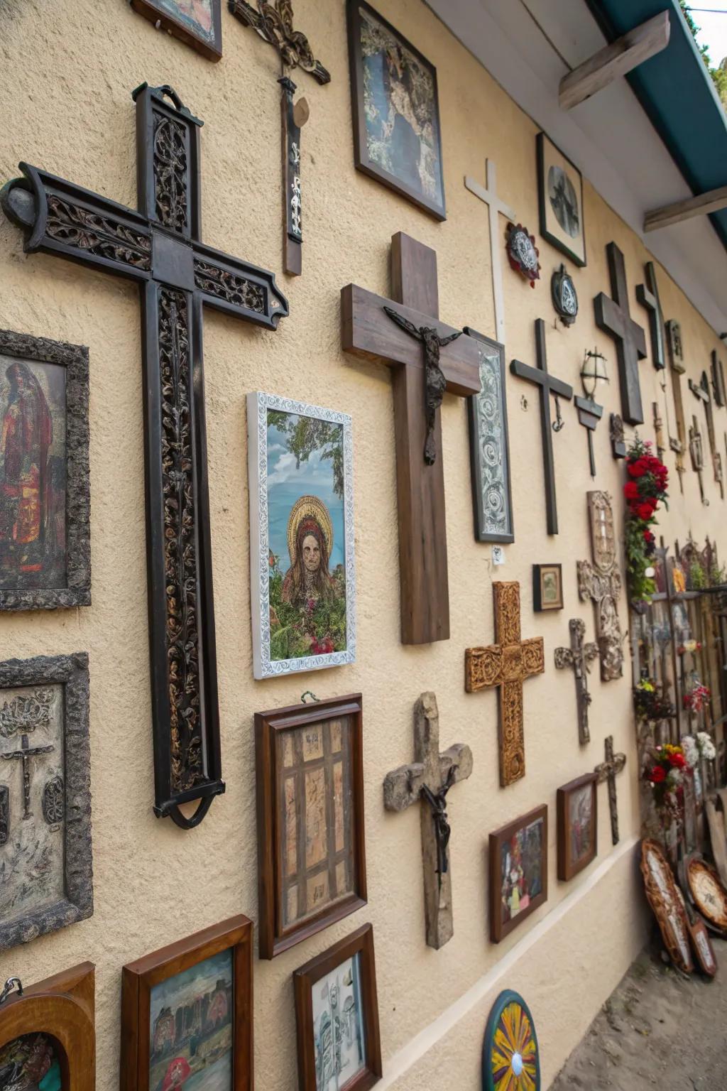 Artistic combining of crosses with other decorative items.