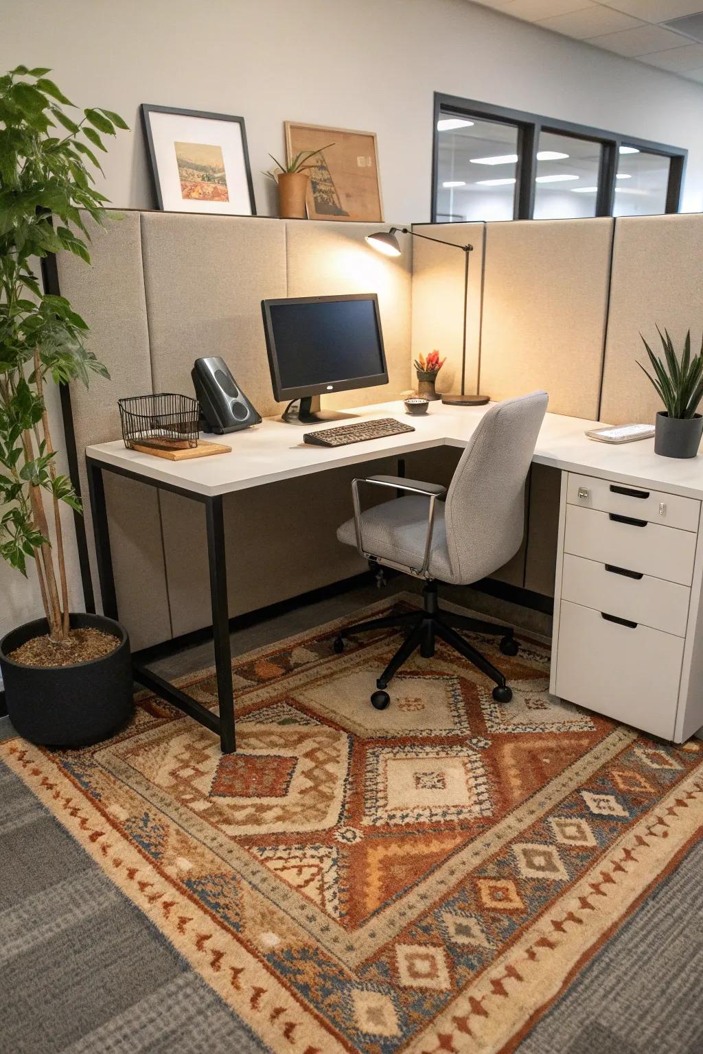 Add warmth and style using a cozy desk rug.