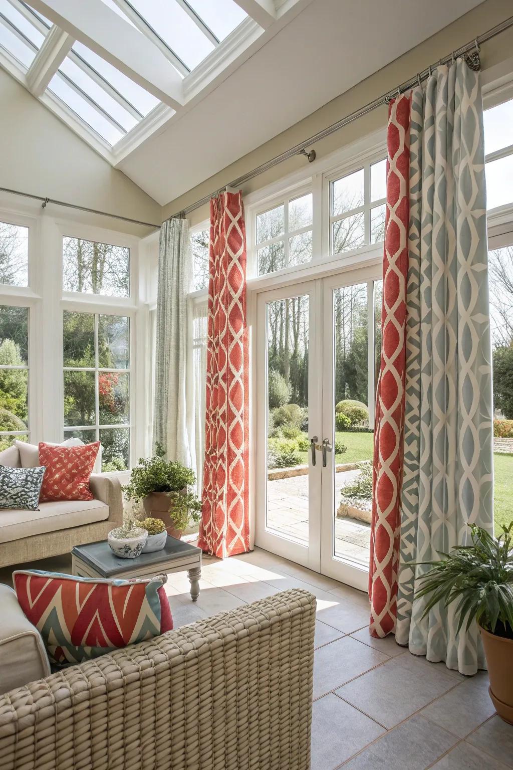 Geometric patterns in coverings add a modern edge to your sunroom.