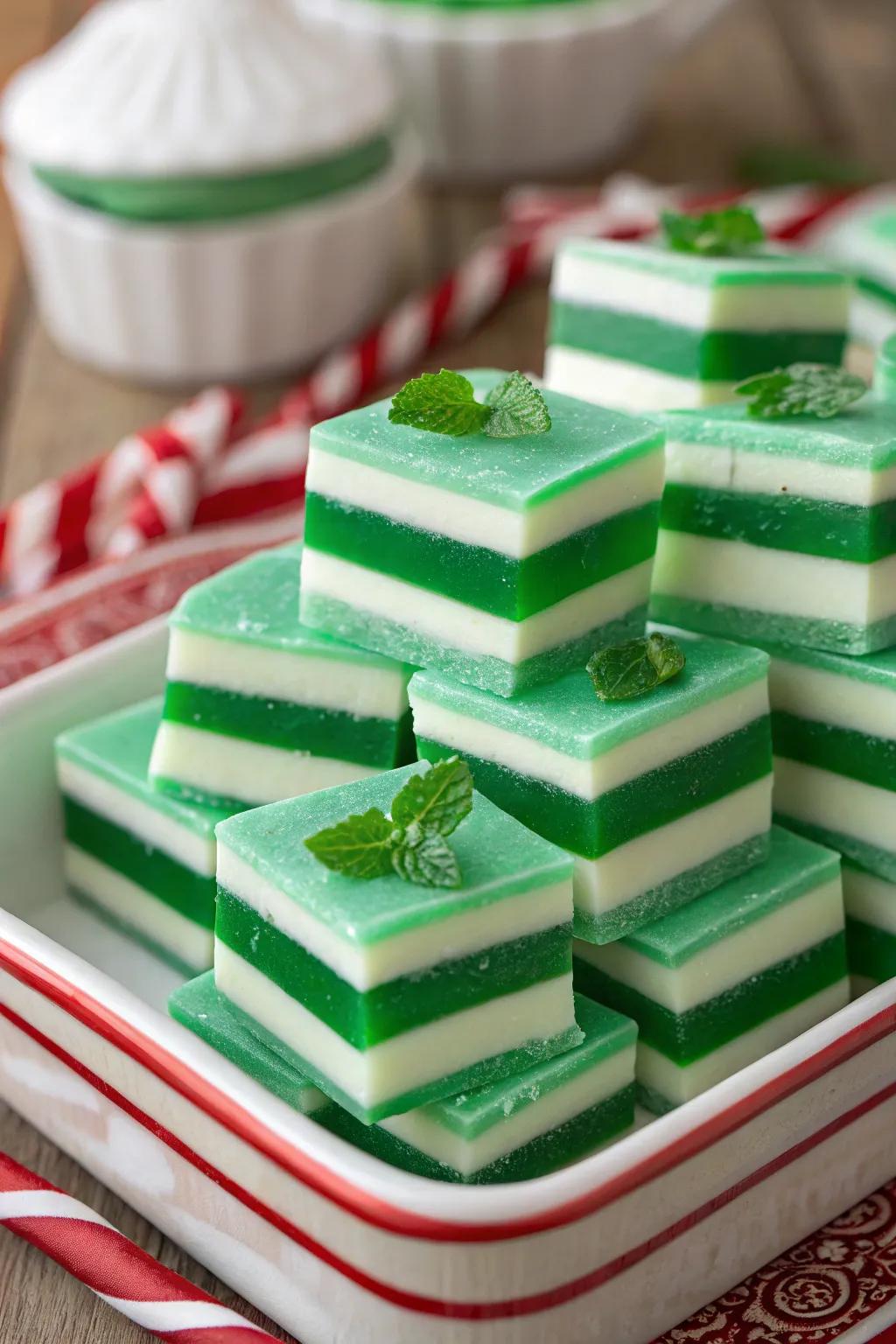 Refreshing layered mint candies which are a visual and taste delight.
