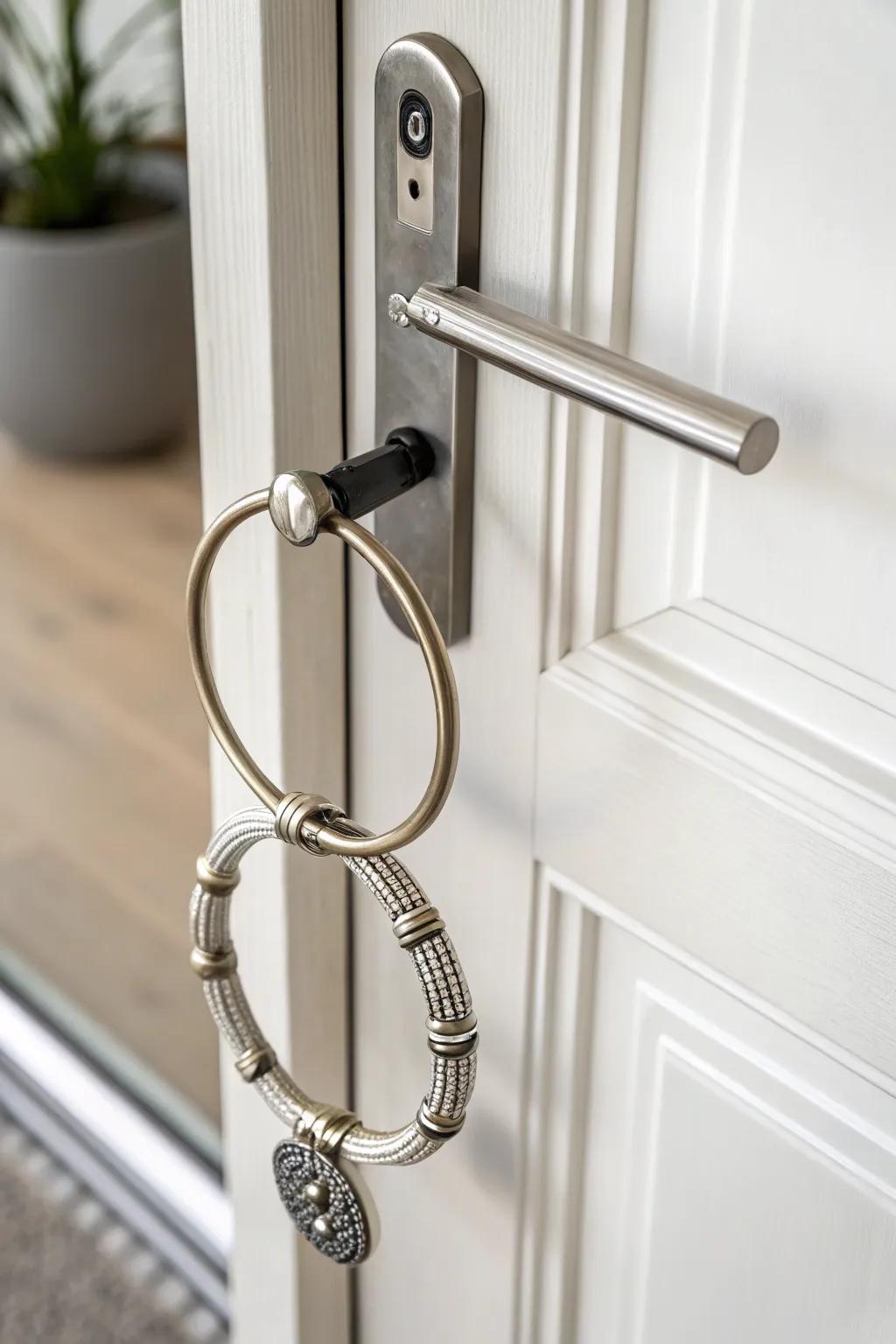 A minimalist metallic ring door decoration for a hint of modern sophistication.