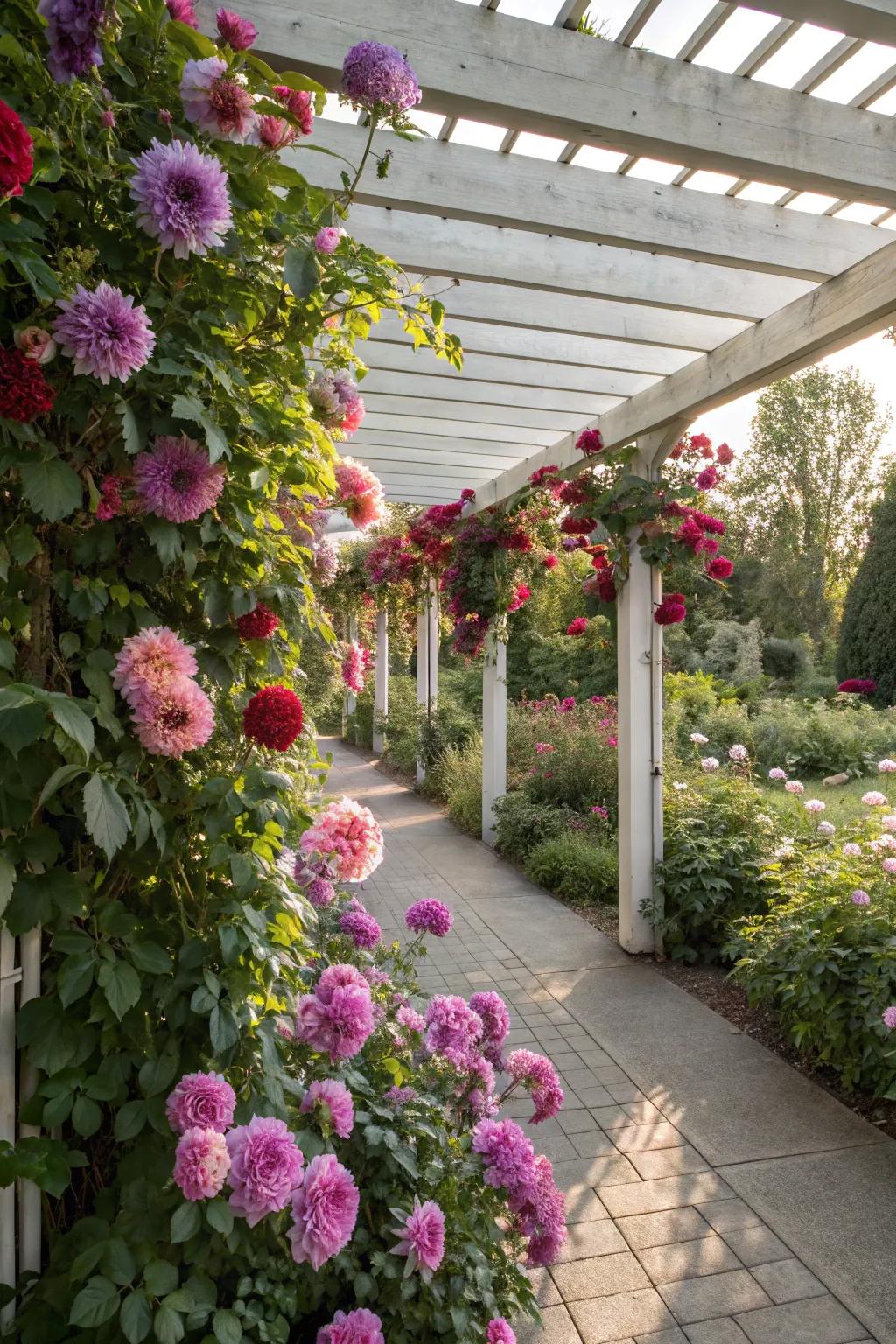 A bloom-enshrouded pergola presenting shade and splendor.