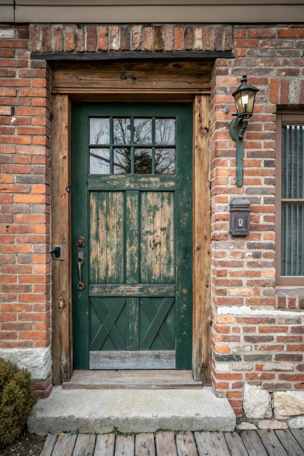Weathered details deliver a snug, countryside charm to the entrance.