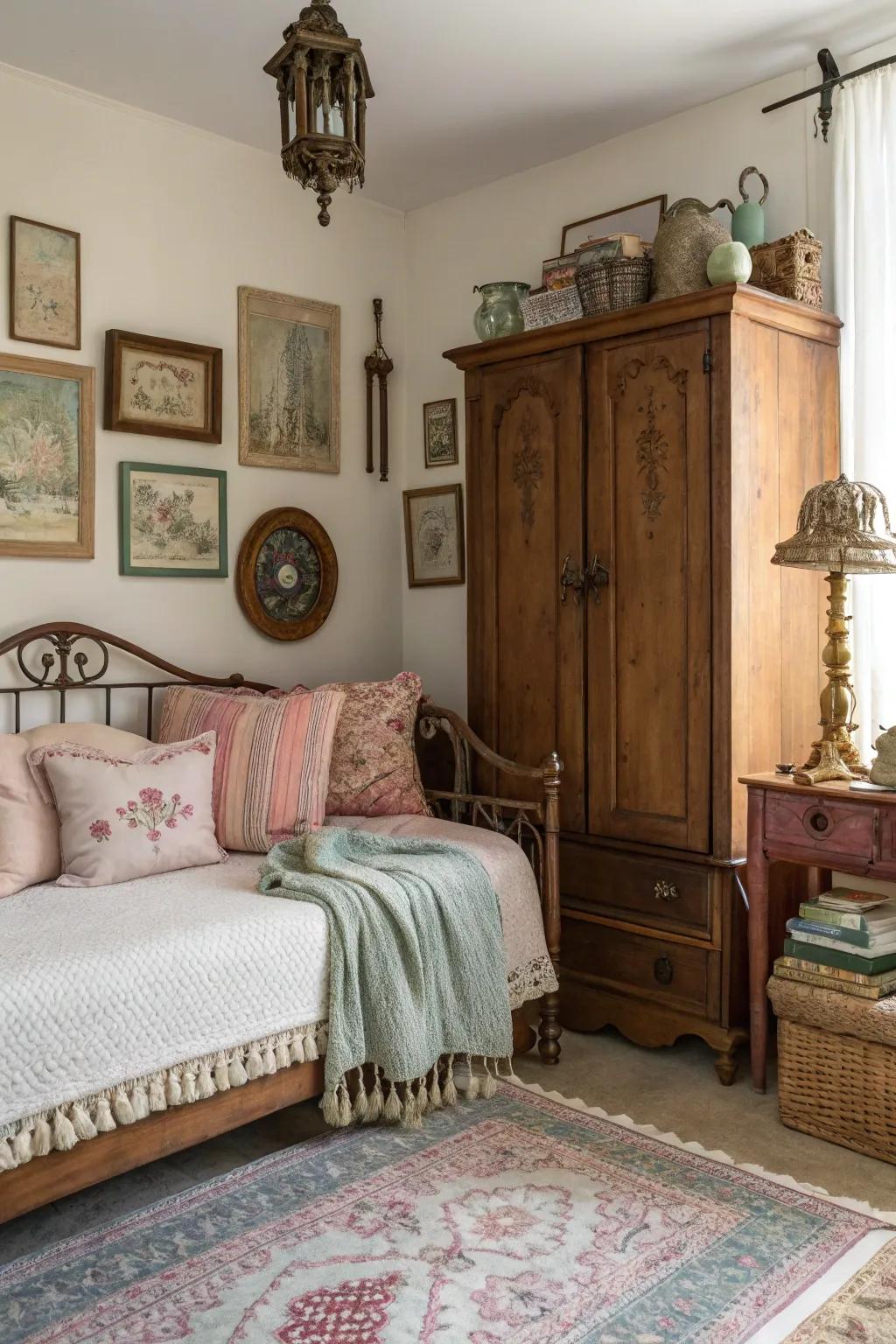 Daybed featuring vintage decor for a nostalgic feel