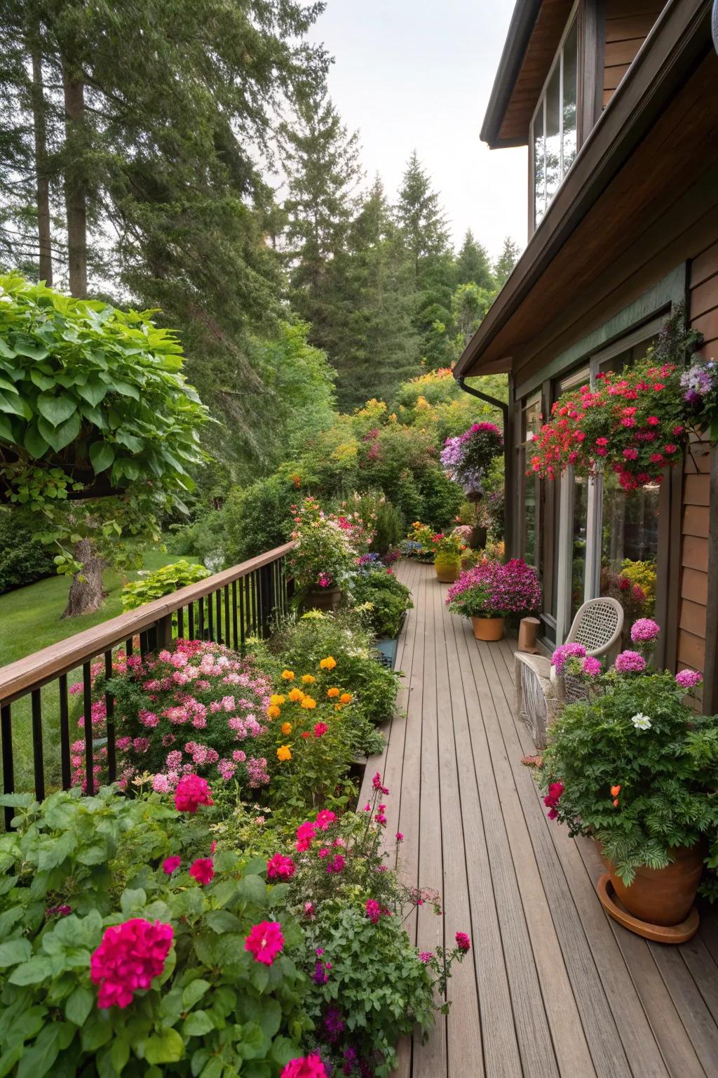 Life and color are added to outdoor spaces with deck-side gardens.