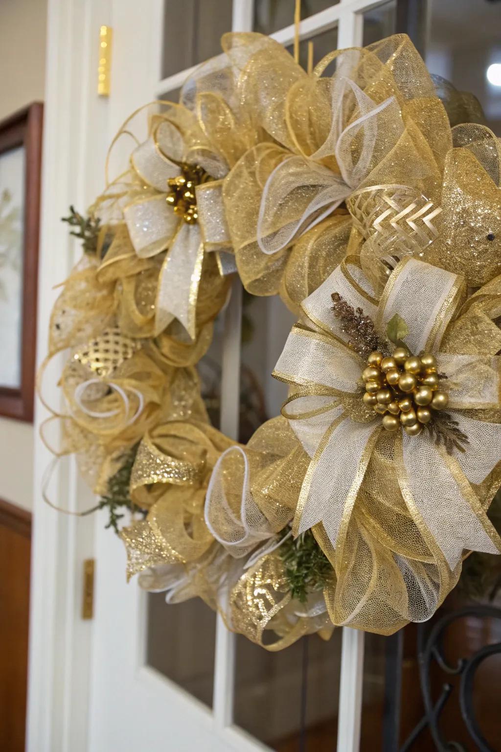 Gold accents elevate this wreath to a glamorous fall decoration.