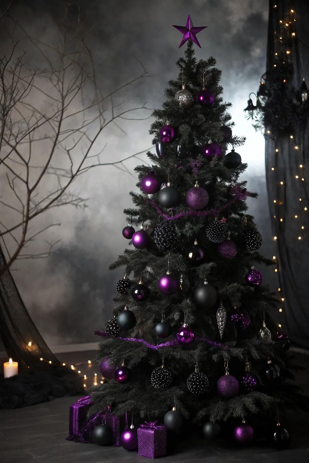 A black tree with a dramatic gothic theme.