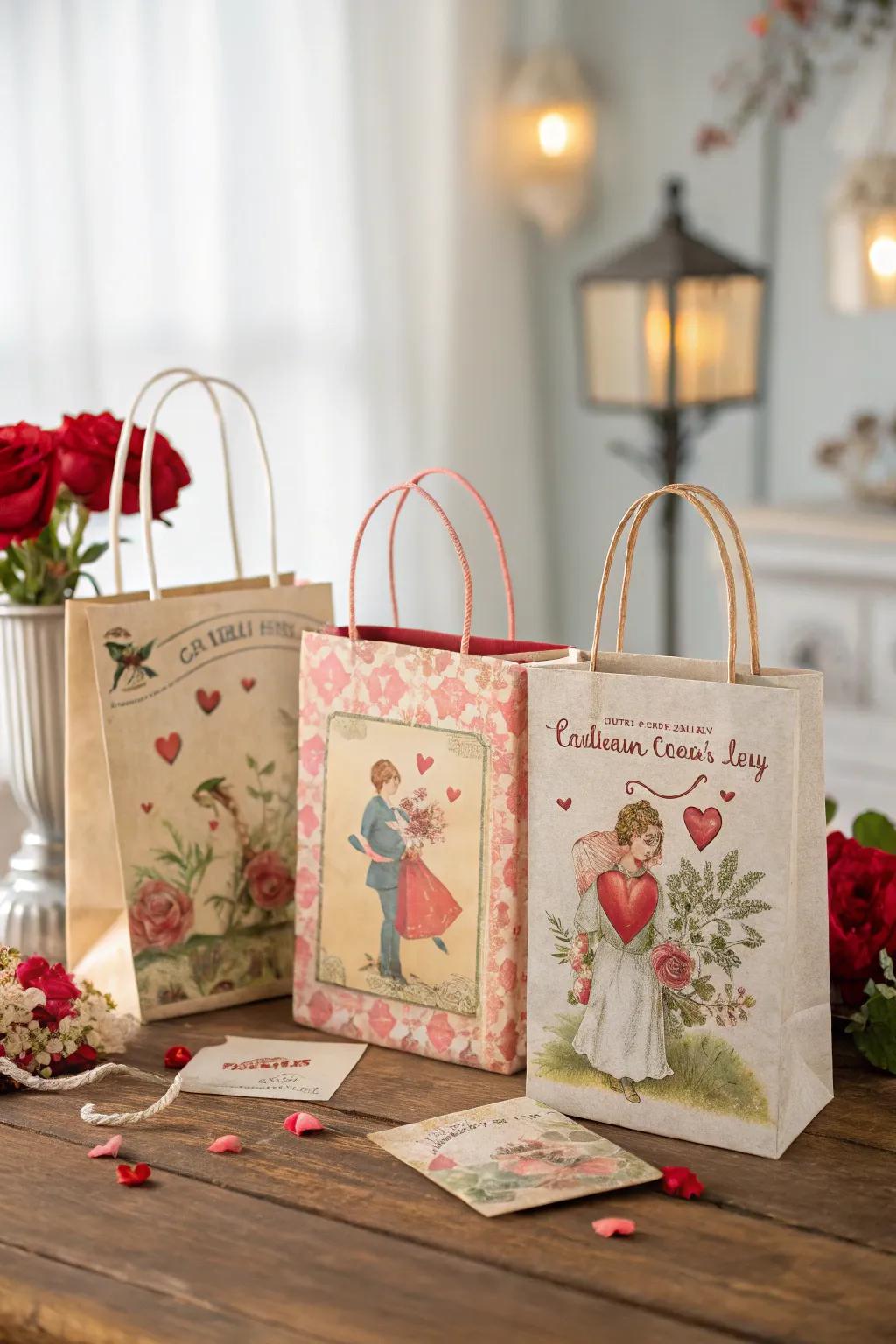 Vintage mailing cards lend a nostalgic appeal.