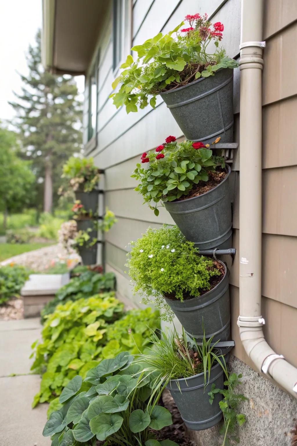 Waterfall planter series introduce whimsy and purpose to downspouts.