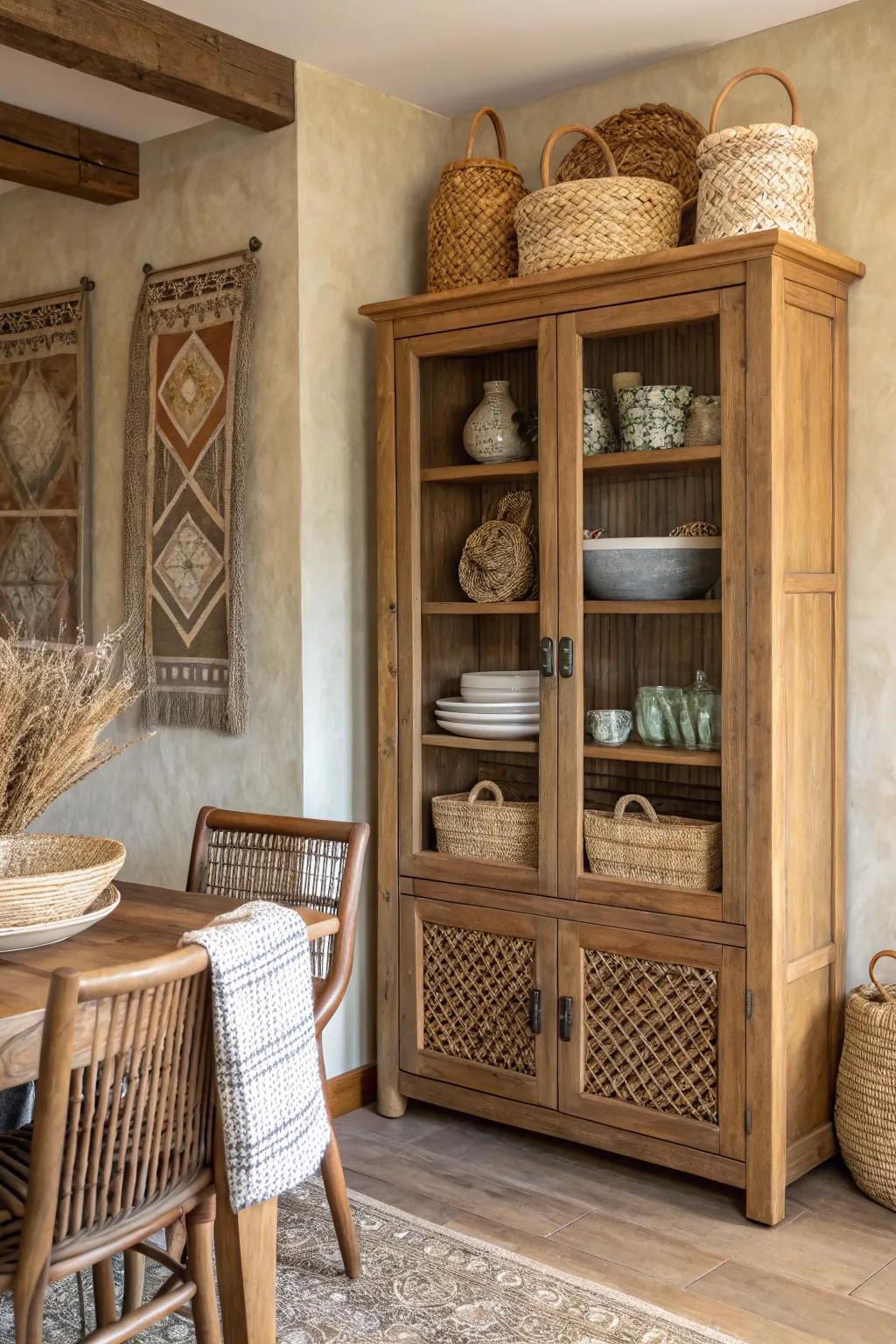 Introduce texture with woven display details.