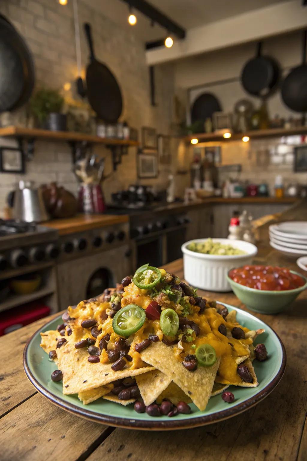 Mega nachos make for a fun meal to share.
