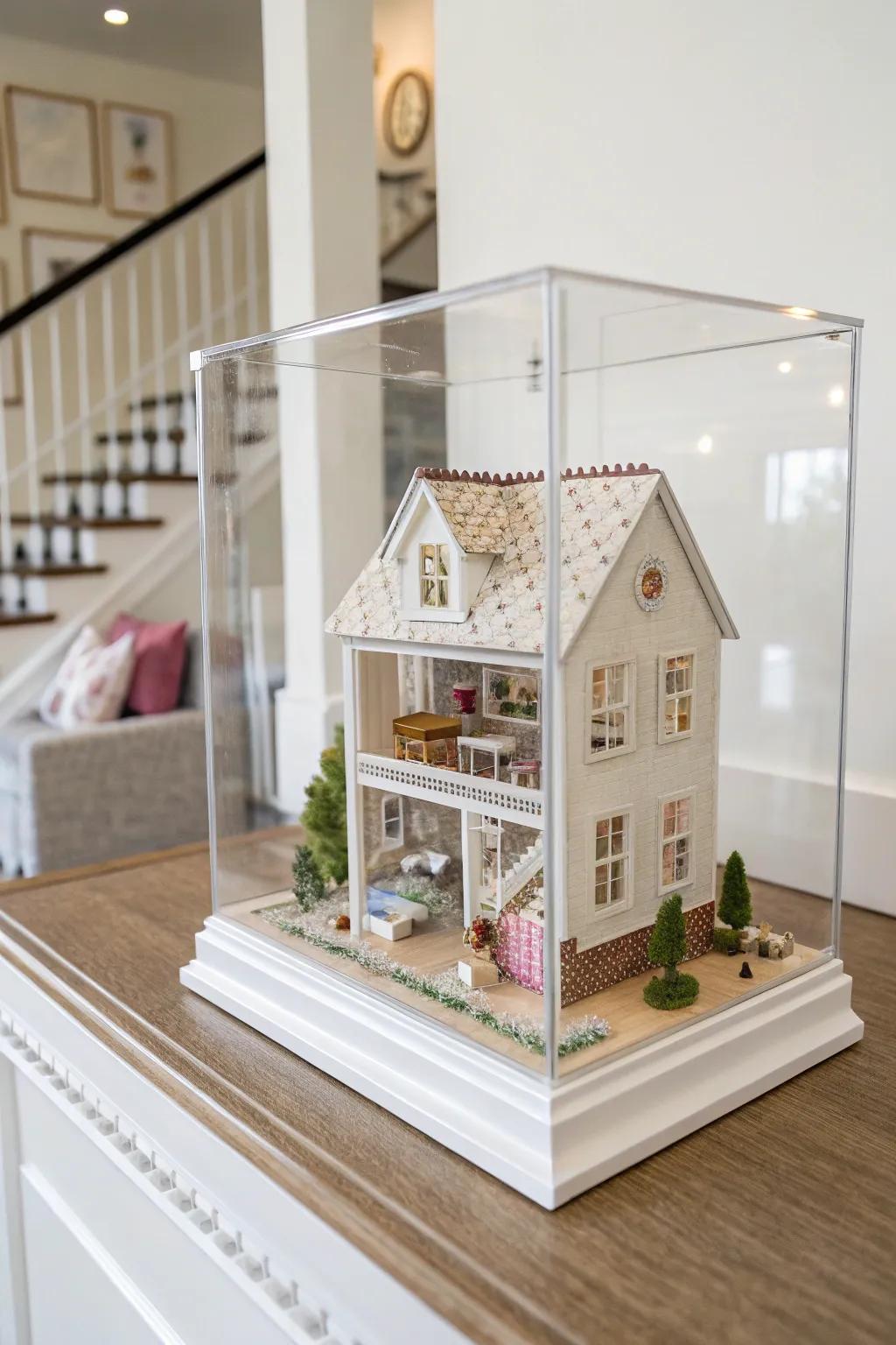 Acrylic protectors provide security and style for dollhouses.