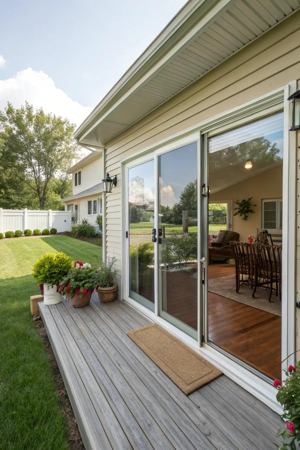 Sliding entrances craft a cohesive indoor-outdoor connection.