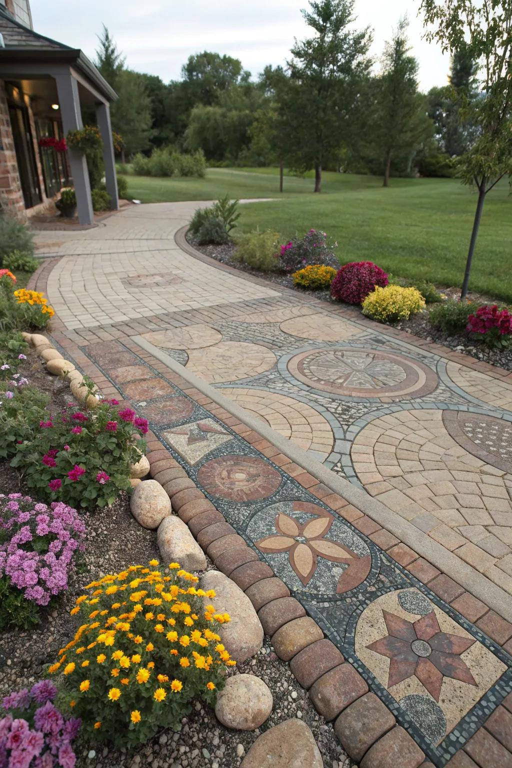 Paver driveways can be customized for a vibrant and unique look.