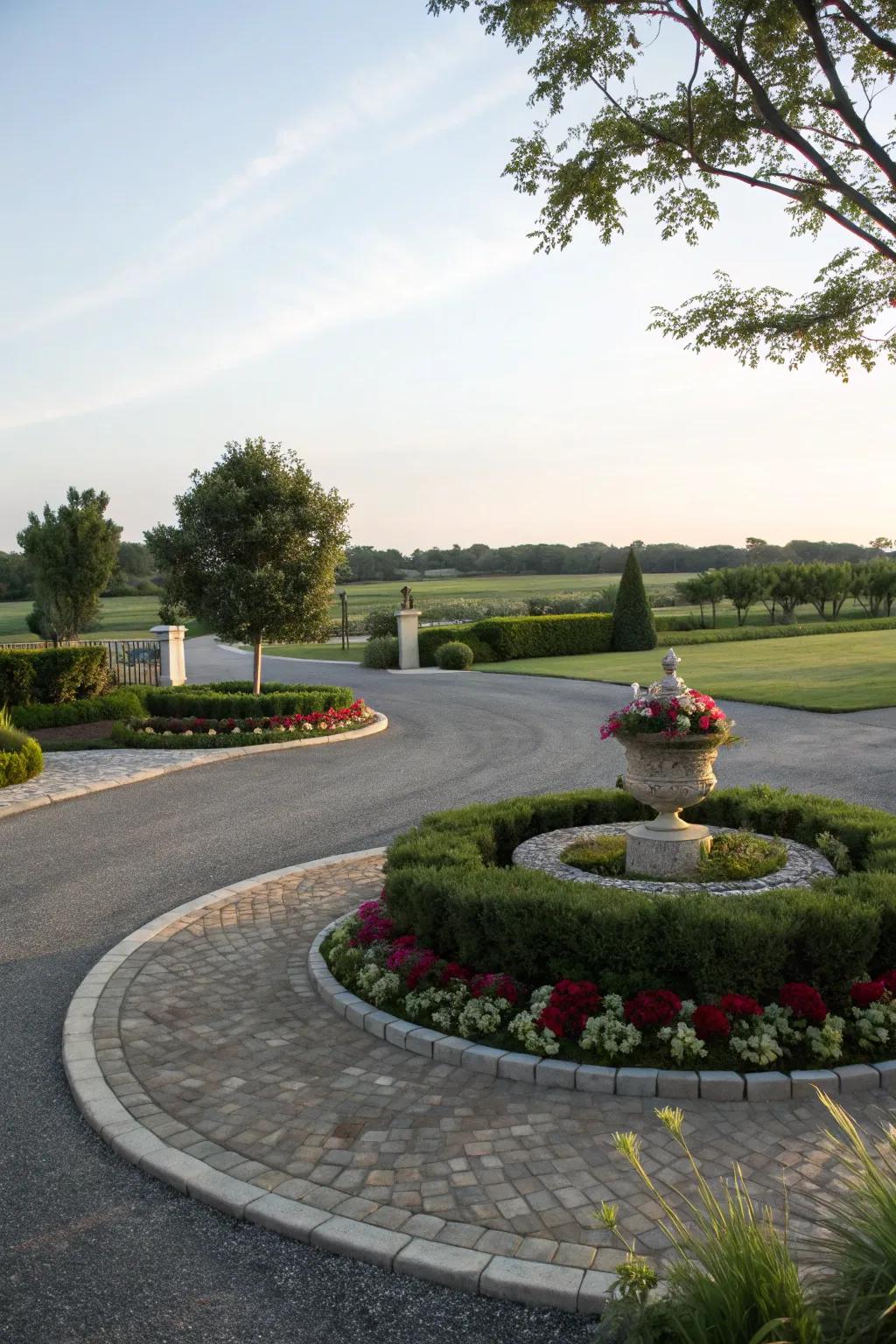 A round driveway conveys elegance and grandeur.