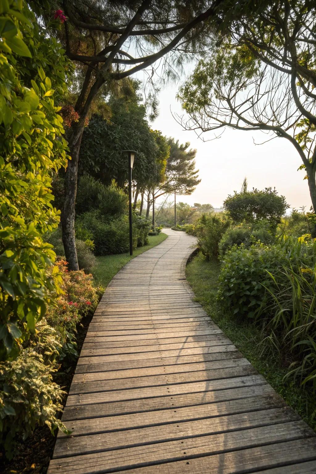 Plank walkway providing a natural, earthy vibe.