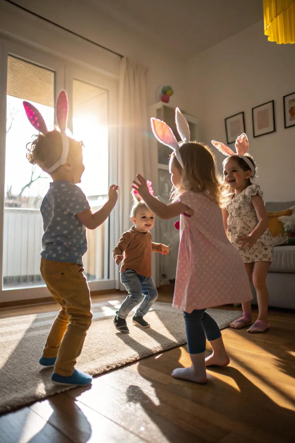 A lively bunny hop dance party for little dancers.