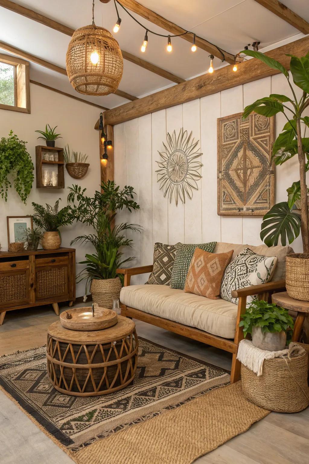 This eclectic space is balanced with nature-inspired touches.