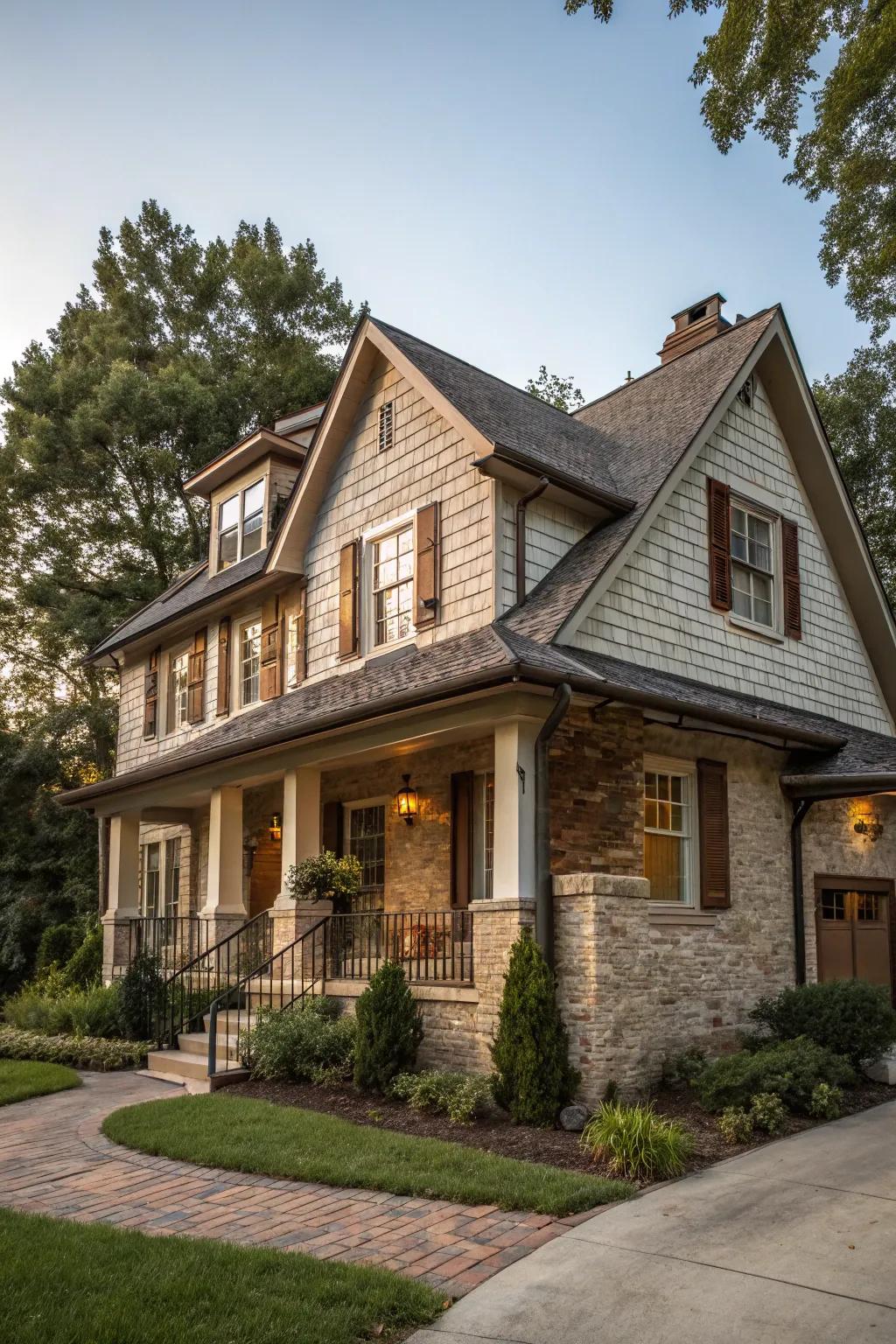 A traditional home built with enduring materials, exudes timeless charm and resilience.
