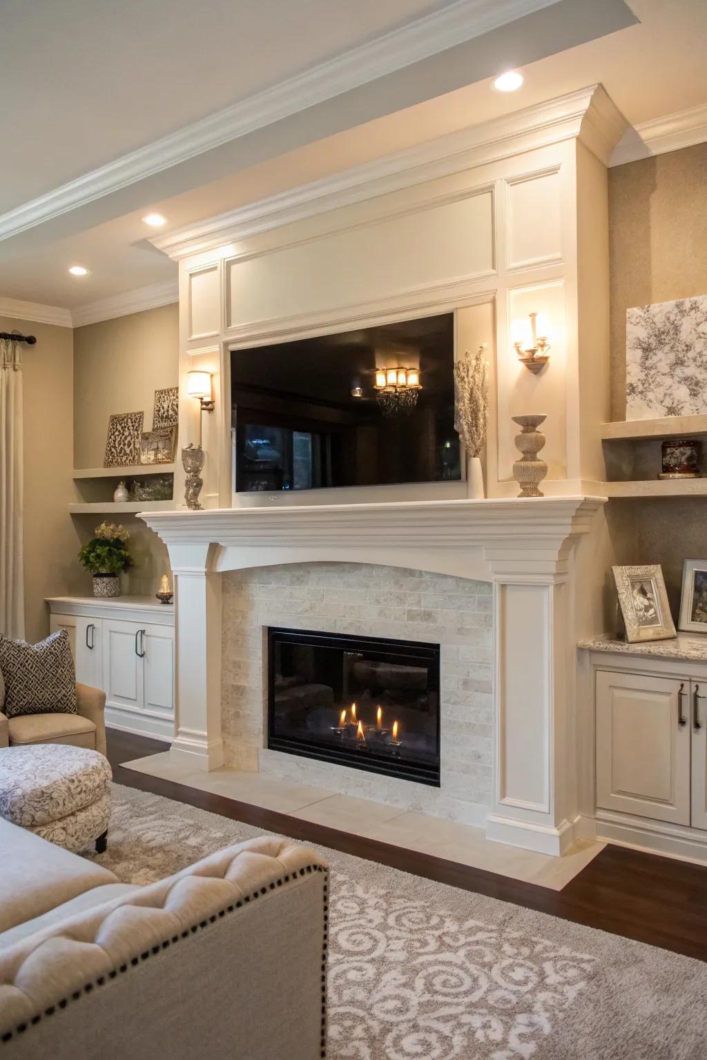 Suspended top pieces furnish space for personal hints and seasonal ornamental style.