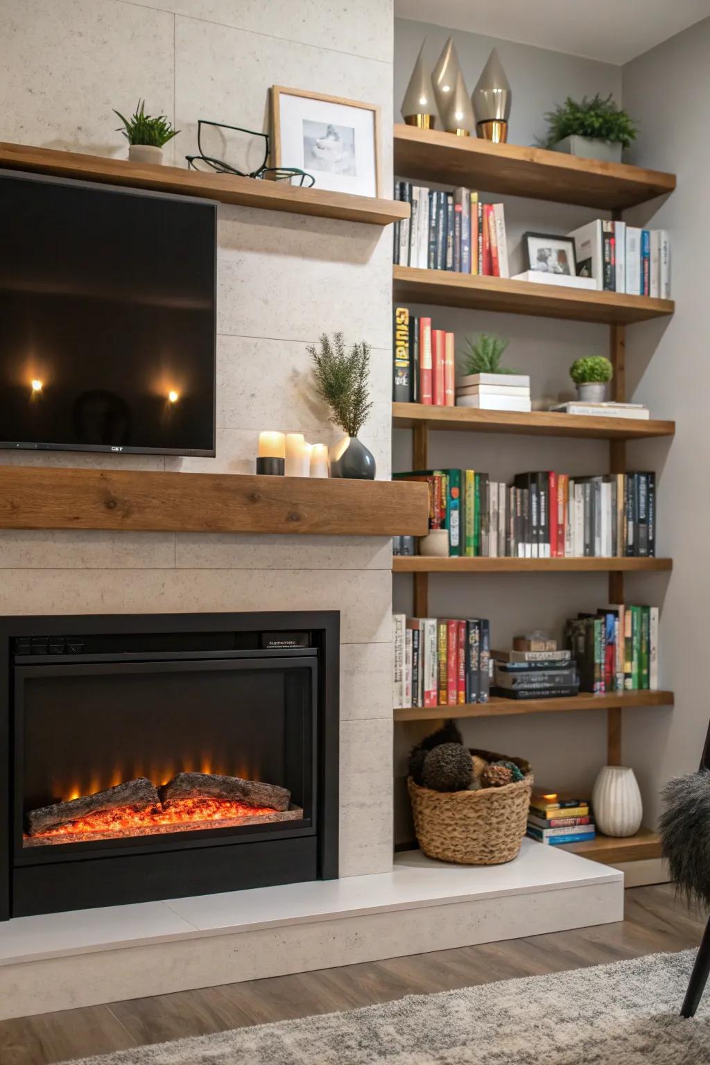 Floating shelves contributing to both style and functionality.