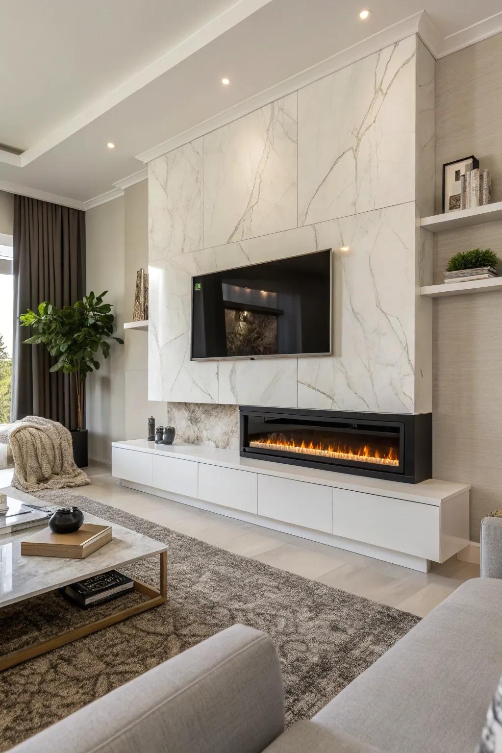 A recessed wall mount creates a seamless look for an electric fireplace.