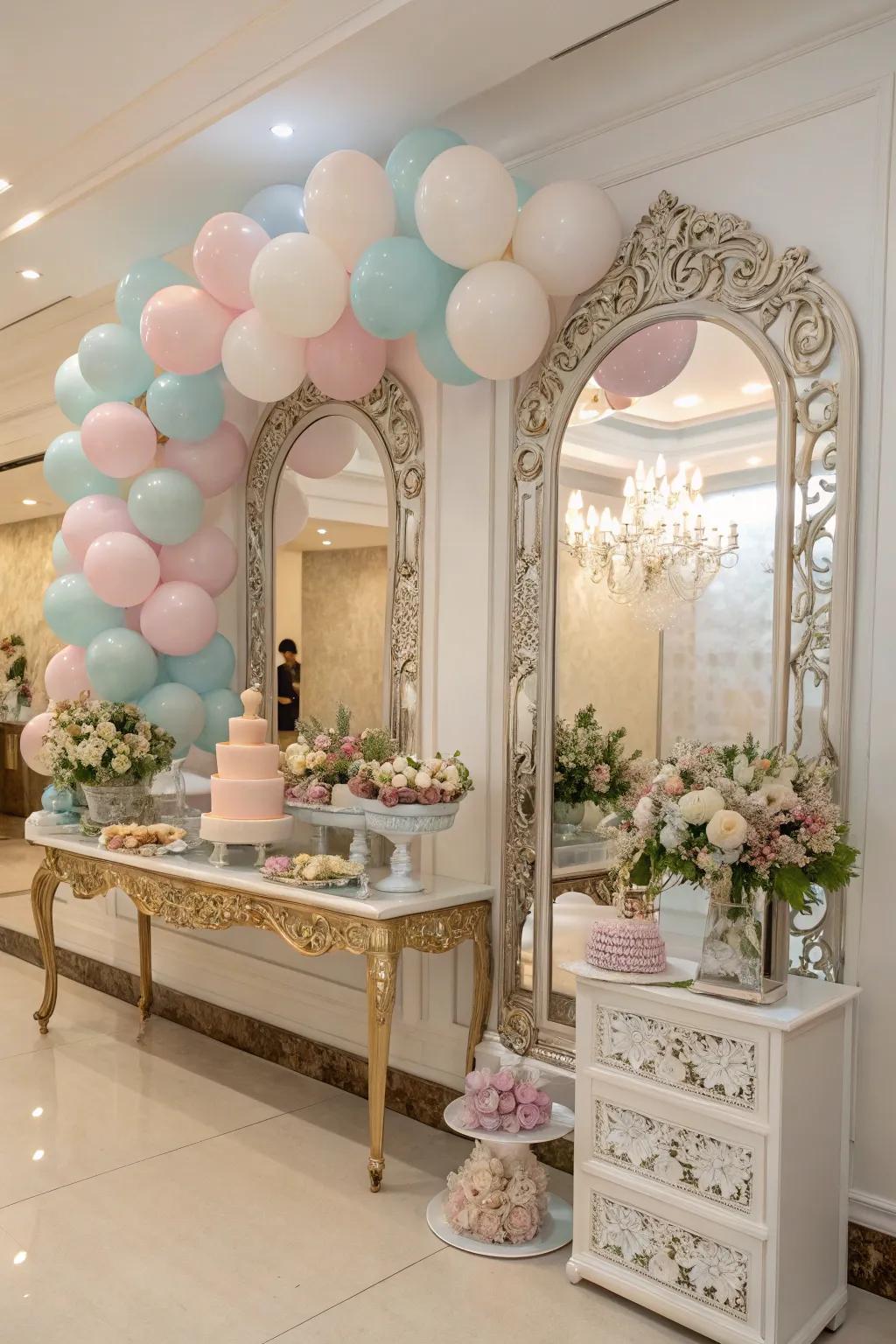 Elegant arrangement featuring mirrored decor elements.