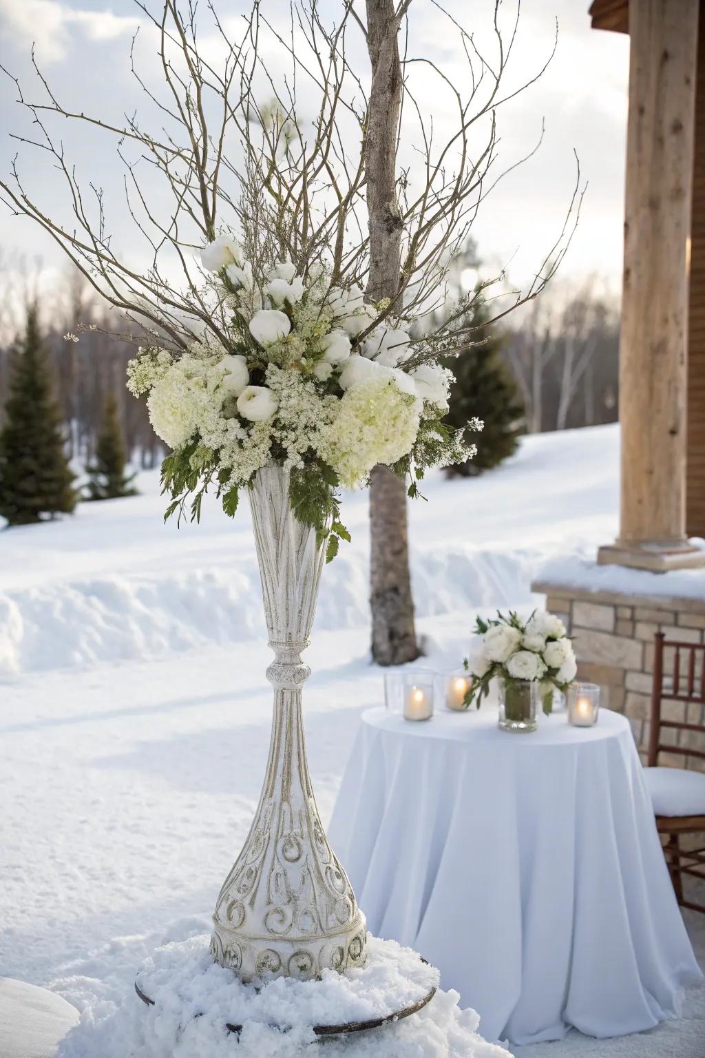 The winter months themed centerpieces come up with a snow-covered wonderland