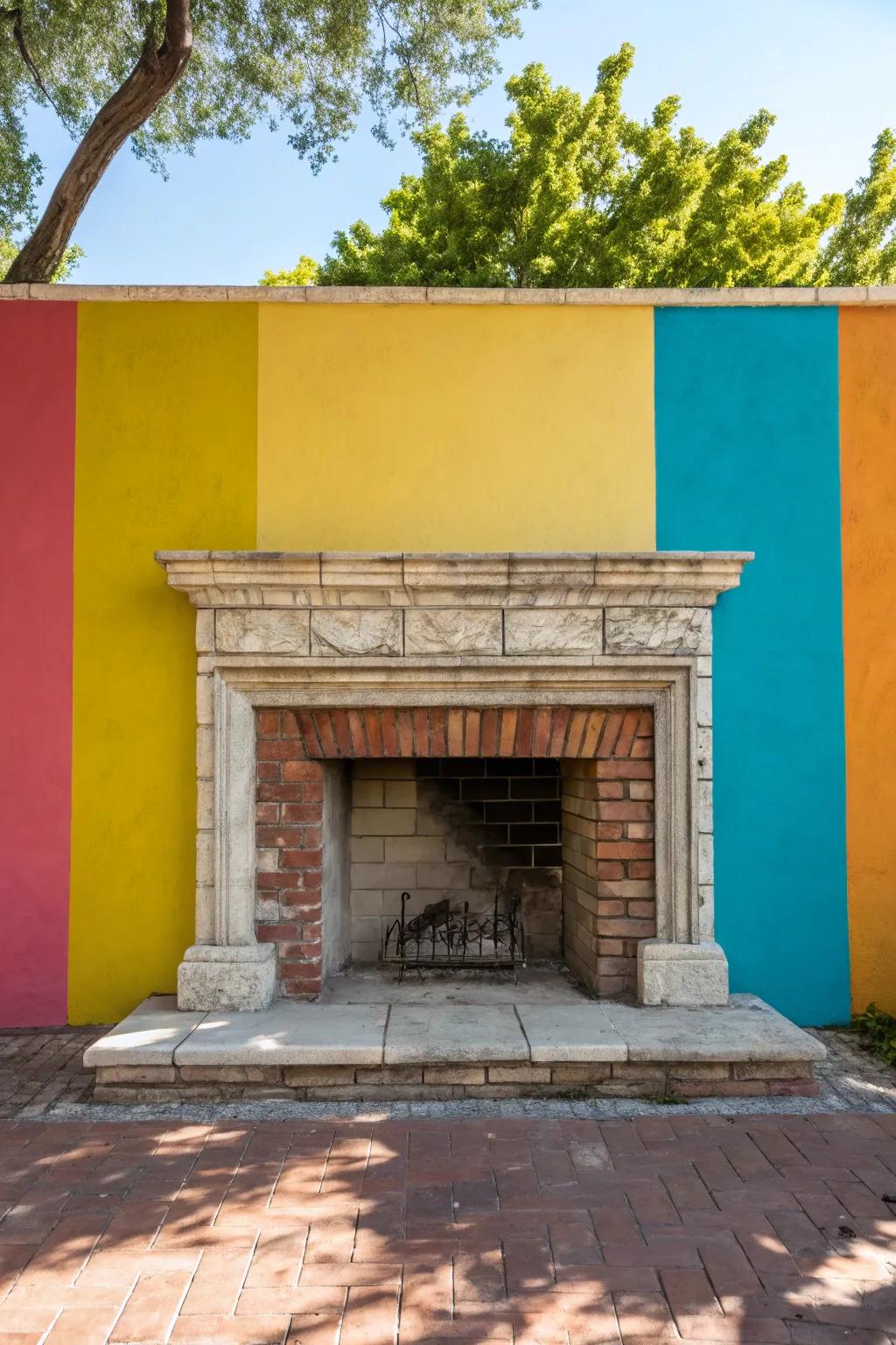 Add a pop of colour with a painted backdrop in your fireplace.