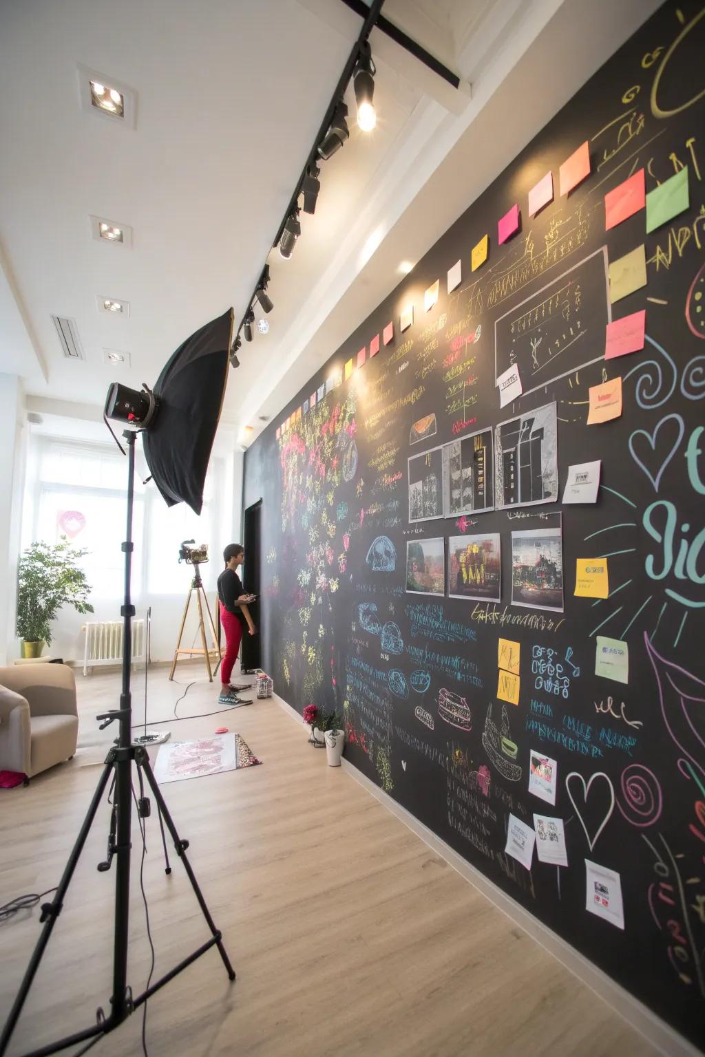 A playful chalkboard wall welcoming spontaneity and creativity.
