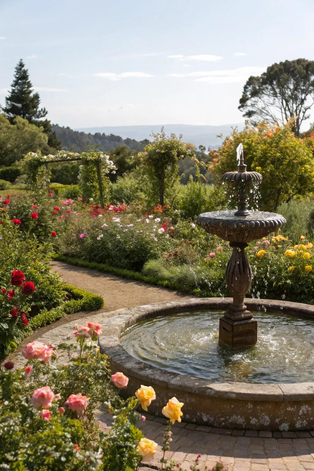 A water feature adds peace to any garden space.