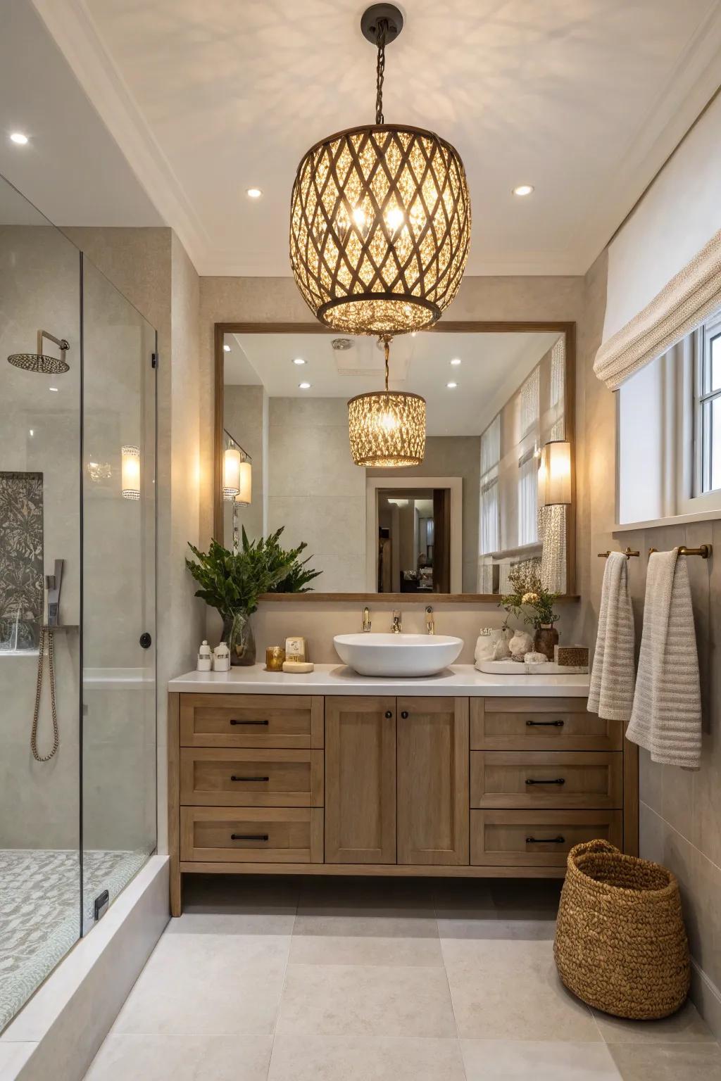 Statement illumination creates a focal point and enhances the ambiance.