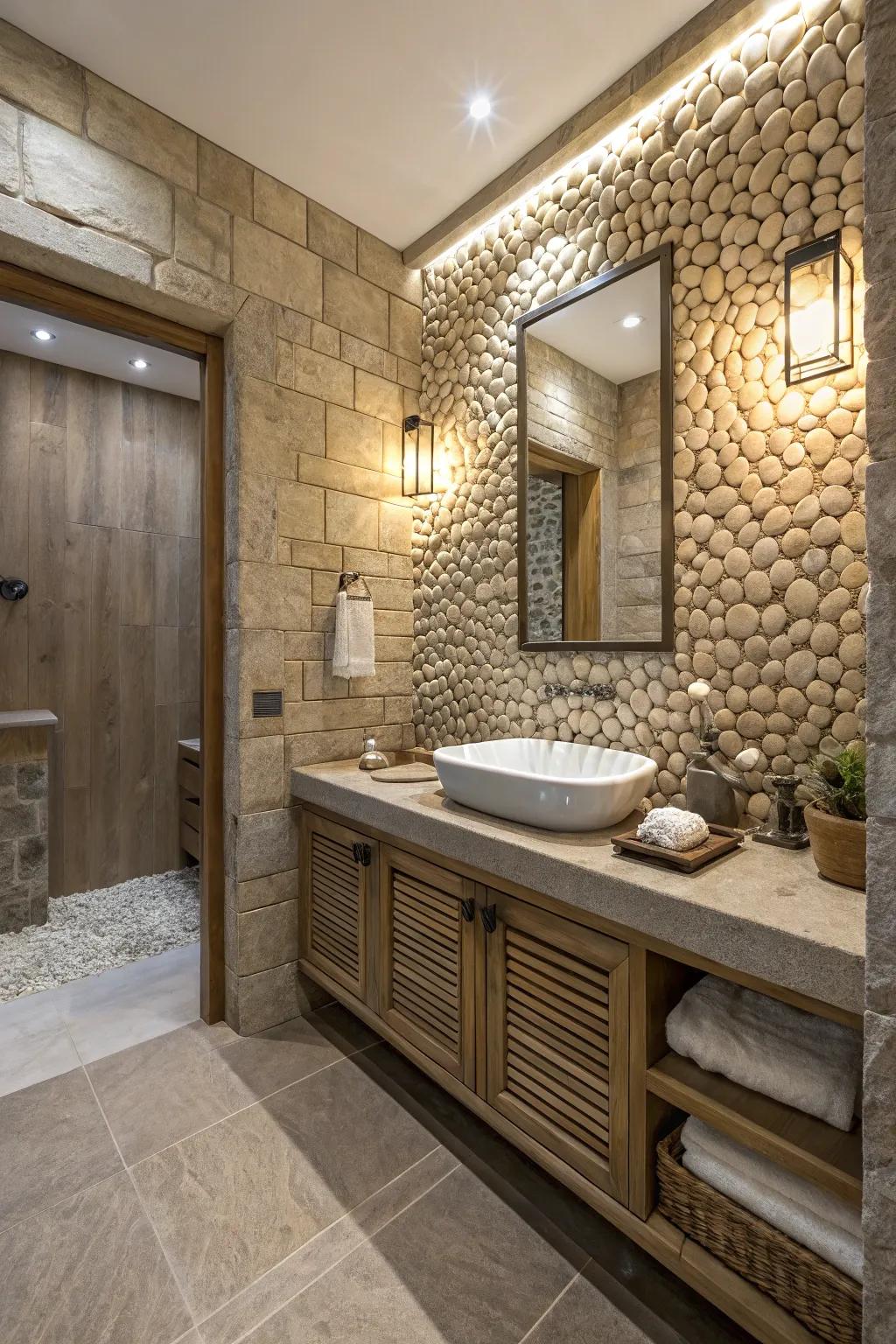 Textural components enrich the tangible experience of an ensuite.