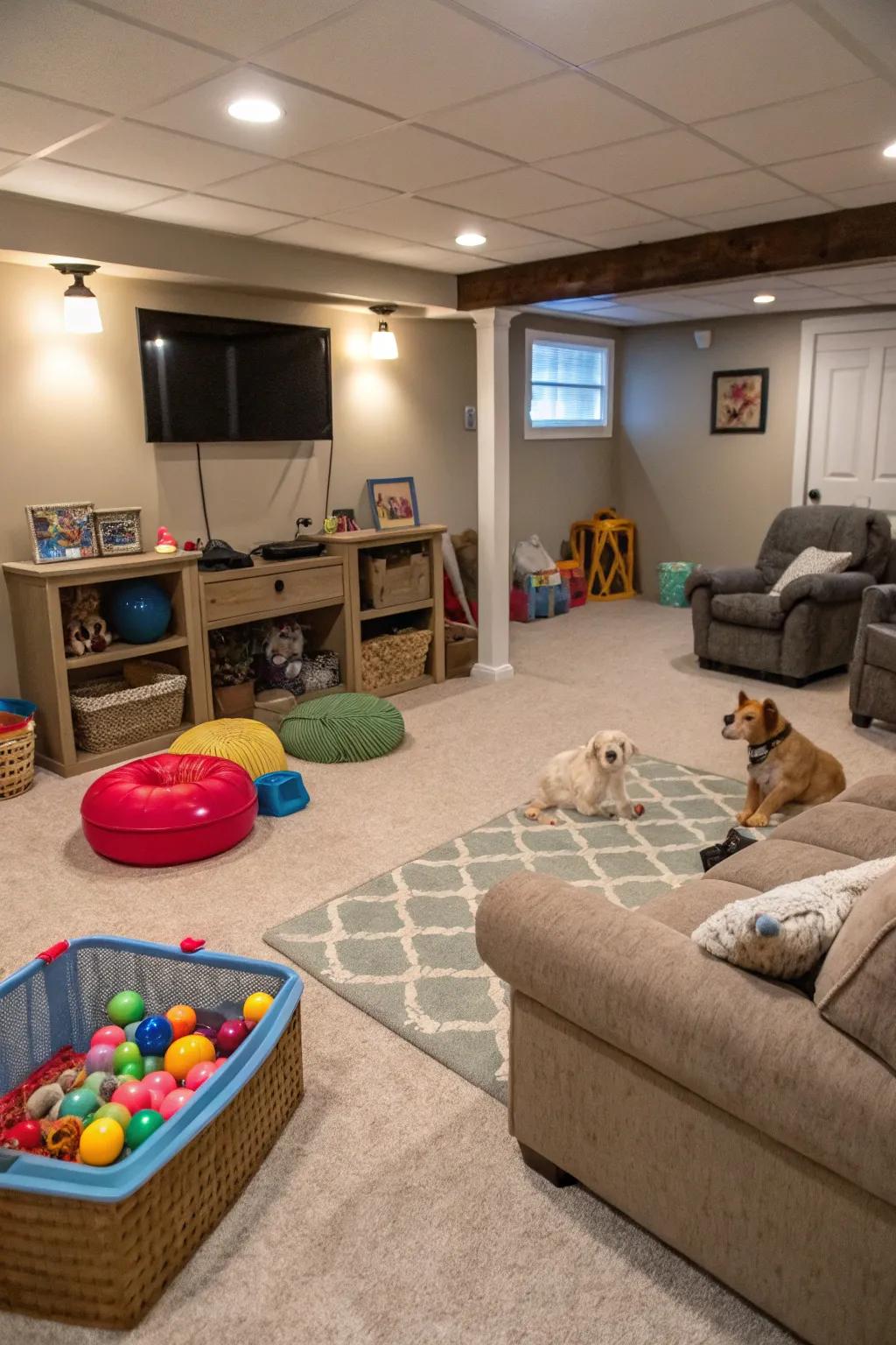 Keep your furry friends entertained with a pet play area.