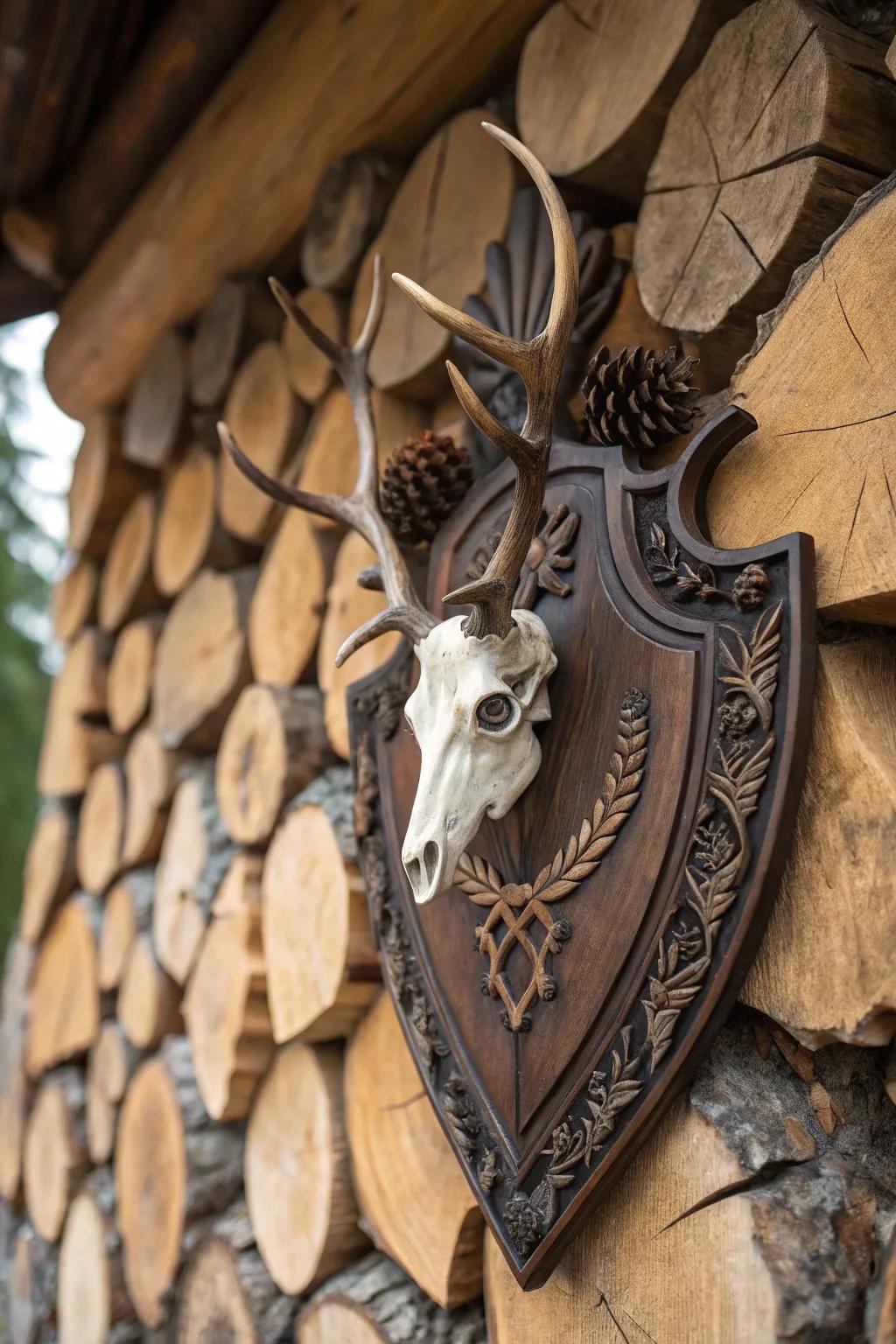 Layered wood textures evoke visual interest.