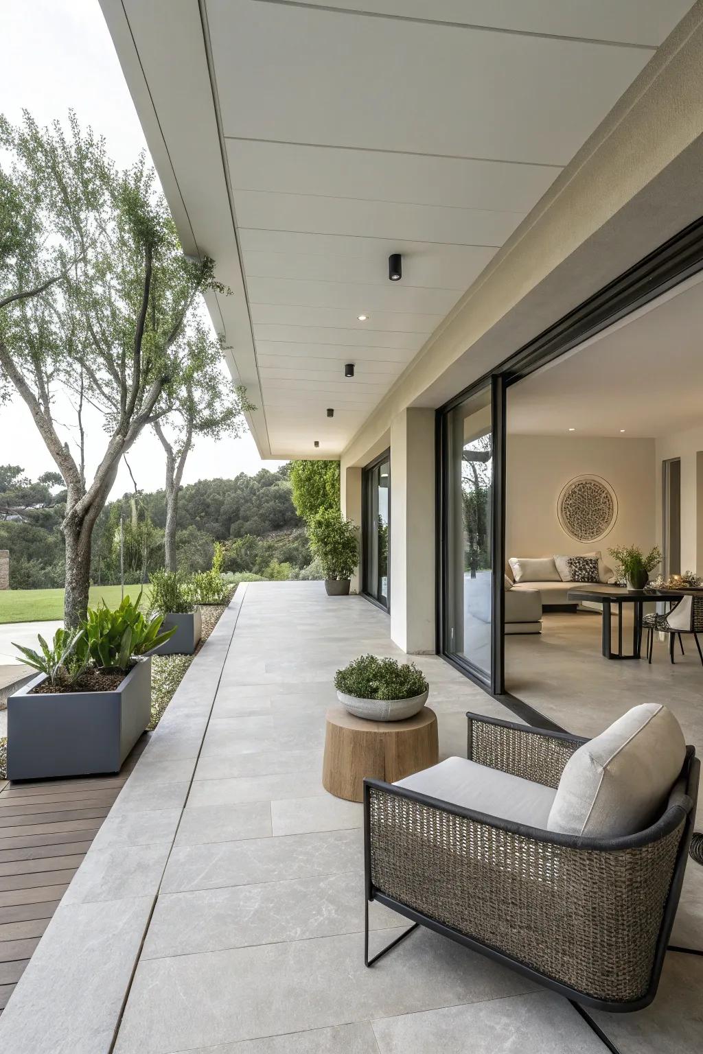 Embrace modern minimalism for a sleek patio expansion.