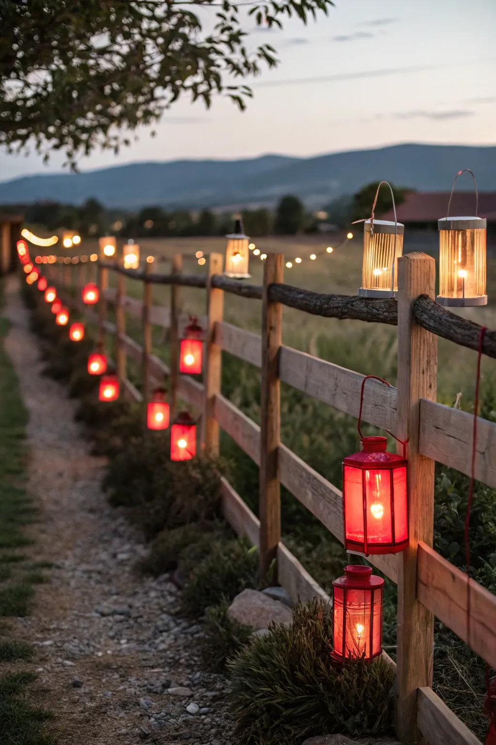 Lanterns brimming with candles cast a warm radiance across the fence.