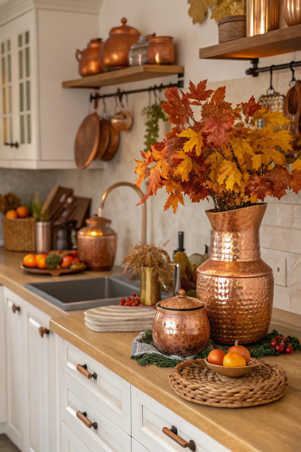 Enhance your fall decor with the warm tones of copper accessories.