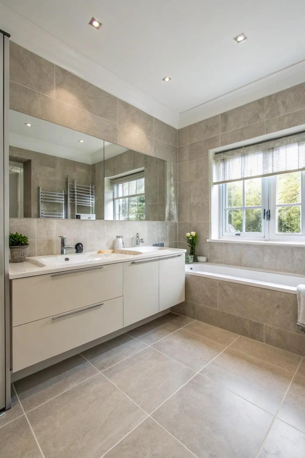 Large tiles improve the feeling of area and style.