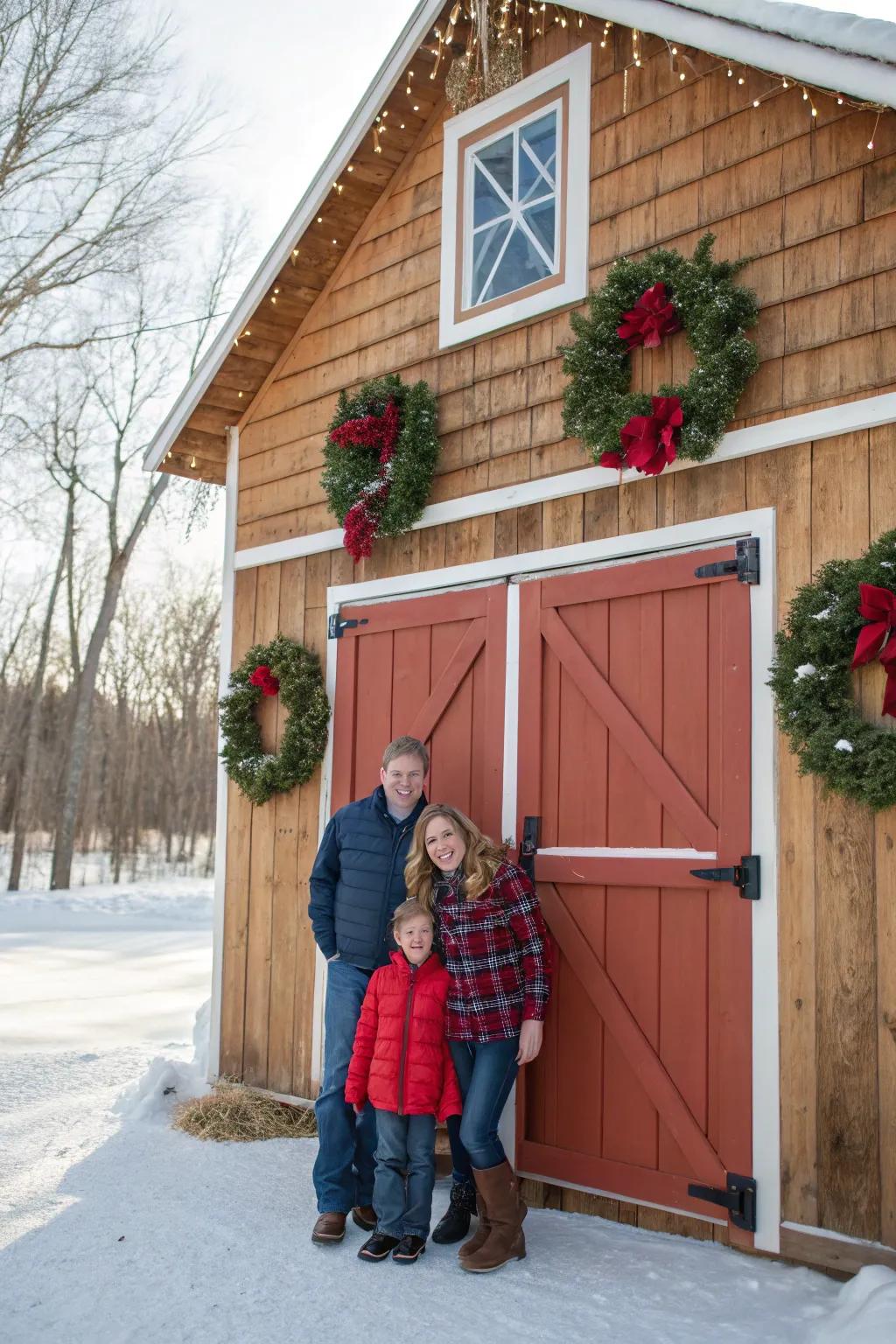 Embrace the charm embedded within rustic farmhouse ambiance to cultivate an intimate holiday photograph.