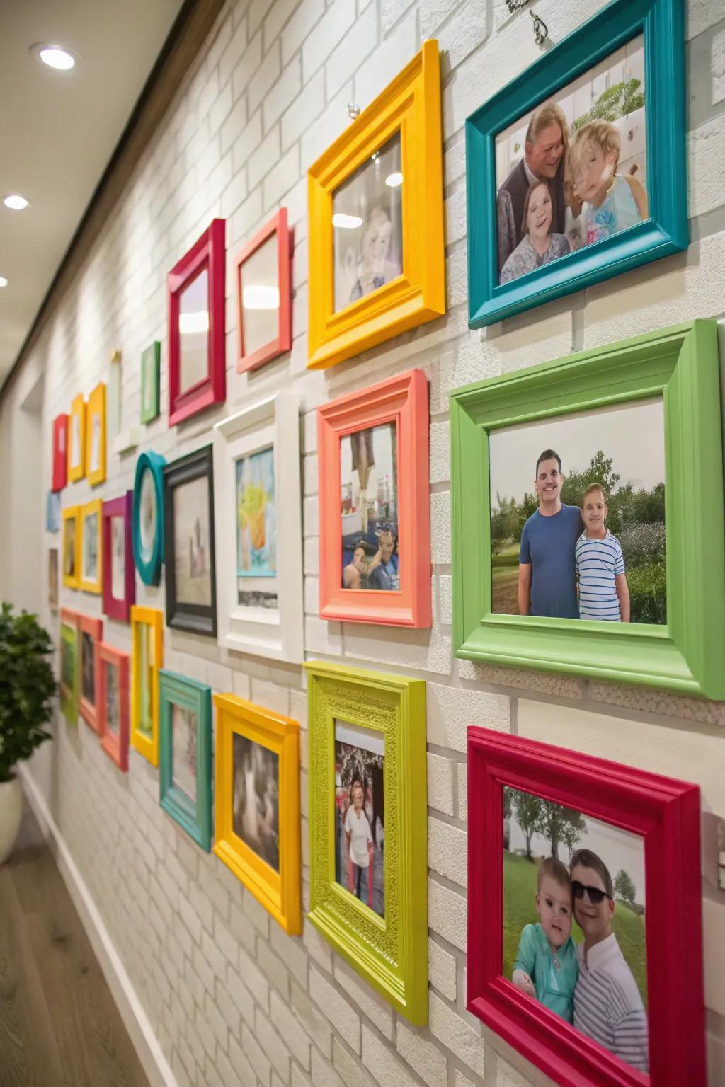 Dazzling and bold colours infuse energy and joy into your family photo display.