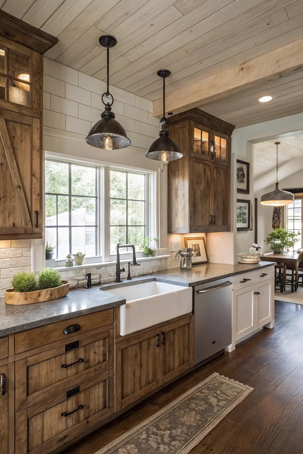 A blend of modern and classic elements creates a unique farmhouse kitchen.